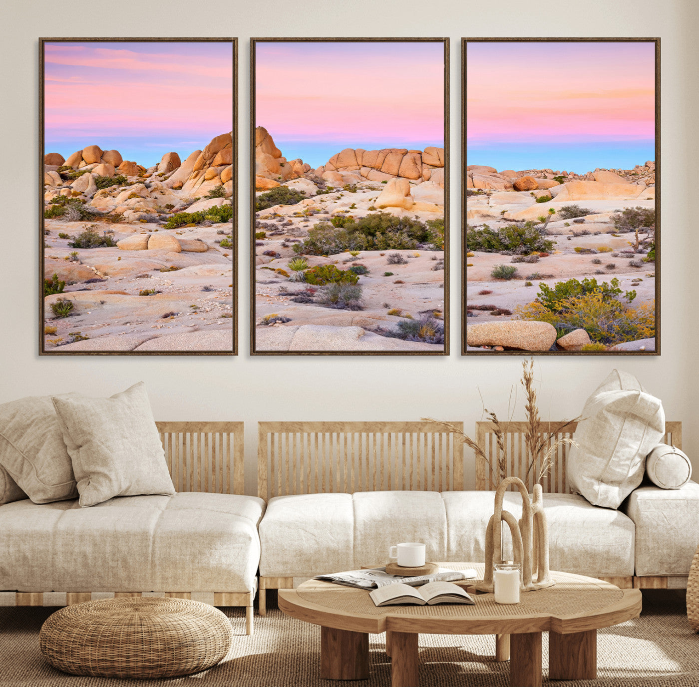 96167137-MGV-CV-36X24-Vibrant Sunset Sky Wall Art Canvas Print, Framed Joshua Tree Art Picture Print, Rugged Terrain Perfect Southwestern Boho Decor
