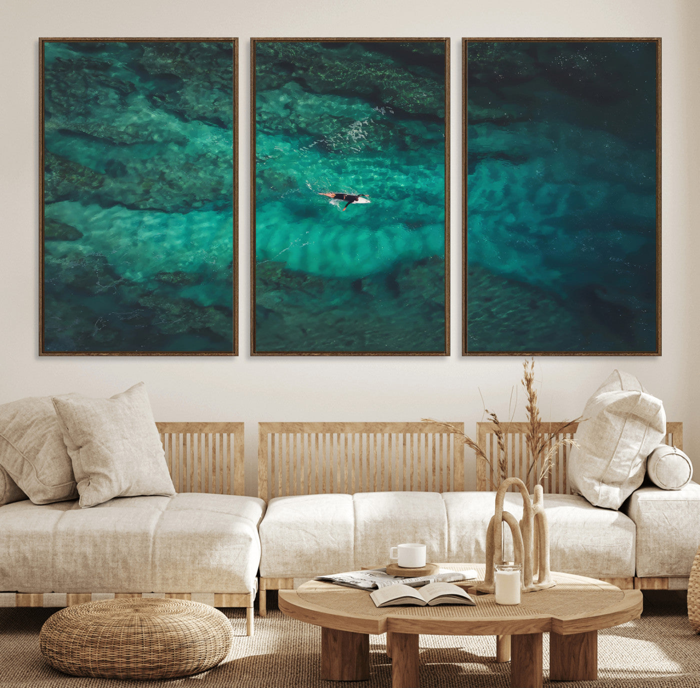 93287752-MGV-CV-36X24-Ocean Surf Wall Art Canvas Print, Framed Blue Waters Art Picture Print, Vibrant Seascape Perfect Coastal Adventure Decor Artwork