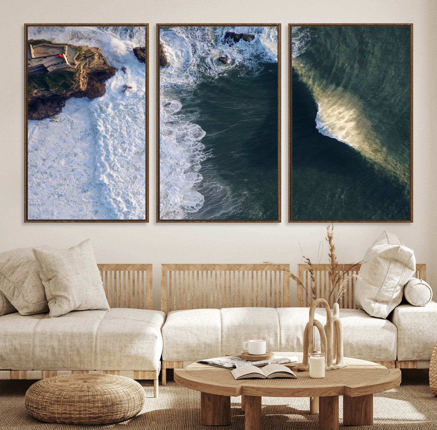 37405684-MGV-CV-36X24-Nazare Coast Wall Art Canvas Print, Framed Aerial Ocean Art Picture Print, Coastal Fortress Perfect Dramatic Coastal Decor Artwork
