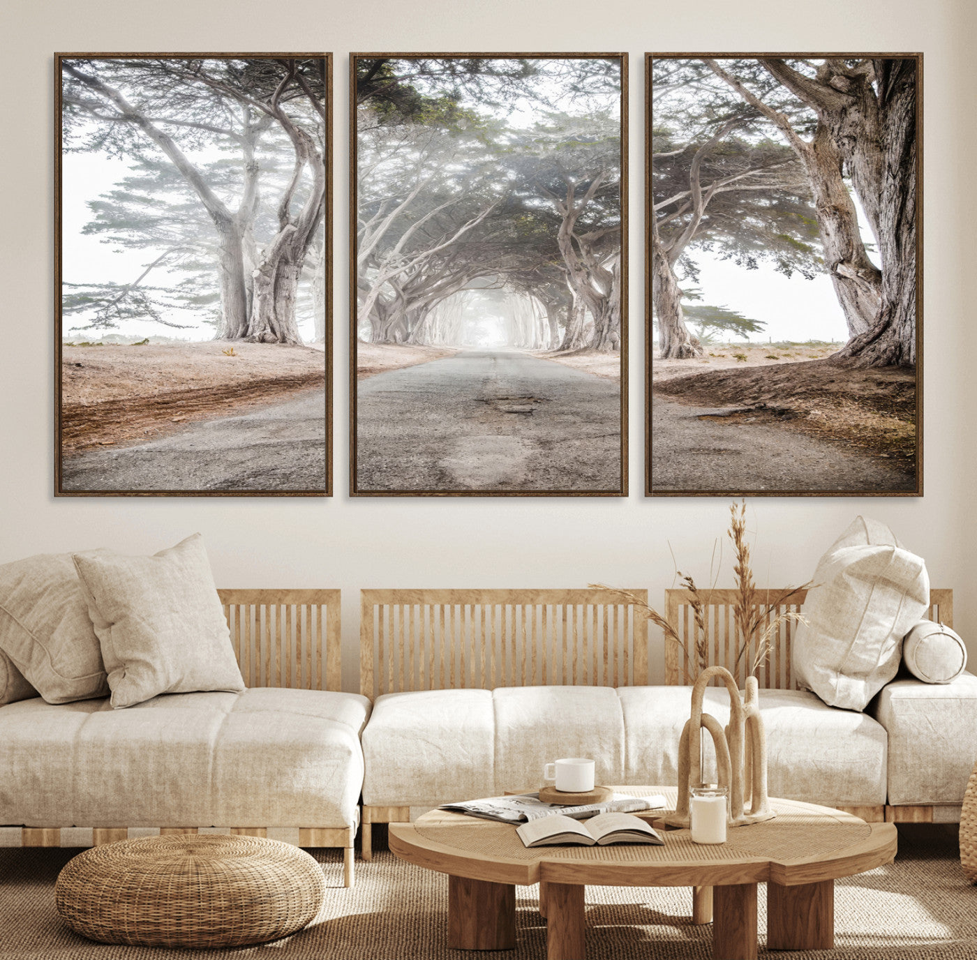 87090469-MGV-CV-36X24-Cypress Tunnel Wall Art Canvas Print, Framed Misty Road Art Picture Print, Foggy Trees Perfect Rustic Woodland Decor Artwork