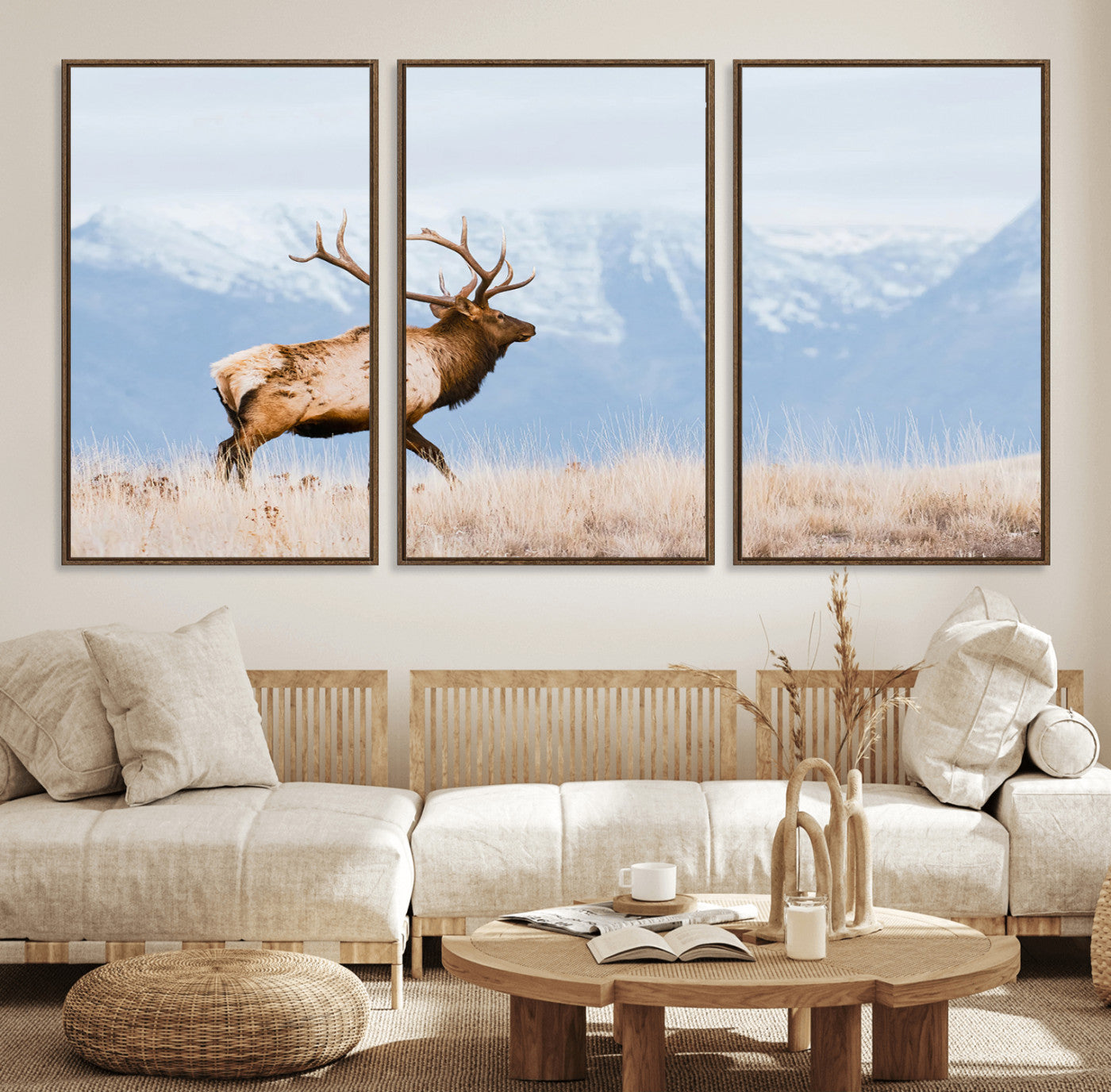 96024025-MGV-CV-36X24-Elk Photography Wall Art Canvas Print, Framed Mountain Wildlife Art Picture Print, Rustic Lodge Decor Perfect Rustic Lodge Decor