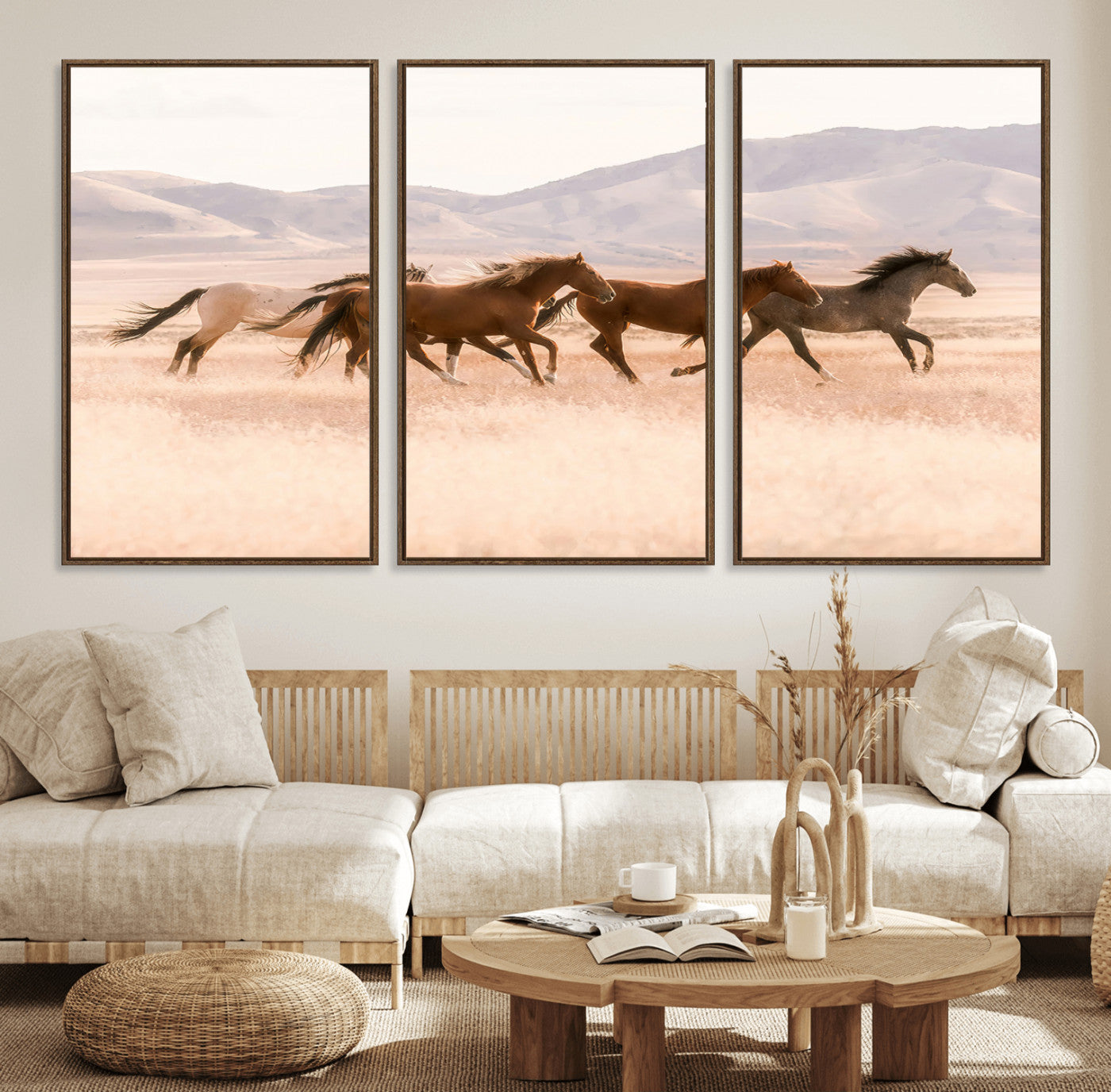 83644685-MGV-CV-36X24-Wild Horse Art Wall Art Canvas Print, Framed Rustic Western Art Picture Print, Desert Horse Scene Perfect Rustic Western Decor