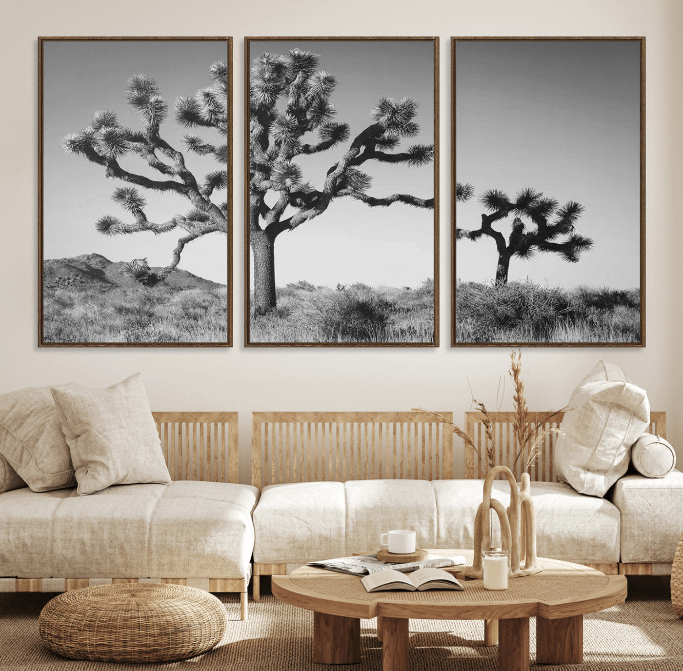 93692513-MGV-CV-36X24-Joshua Tree Wall Art Canvas Print, Framed Monochrome Desert Art Picture Print, Minimalist Nature Scene Perfect Southwestern