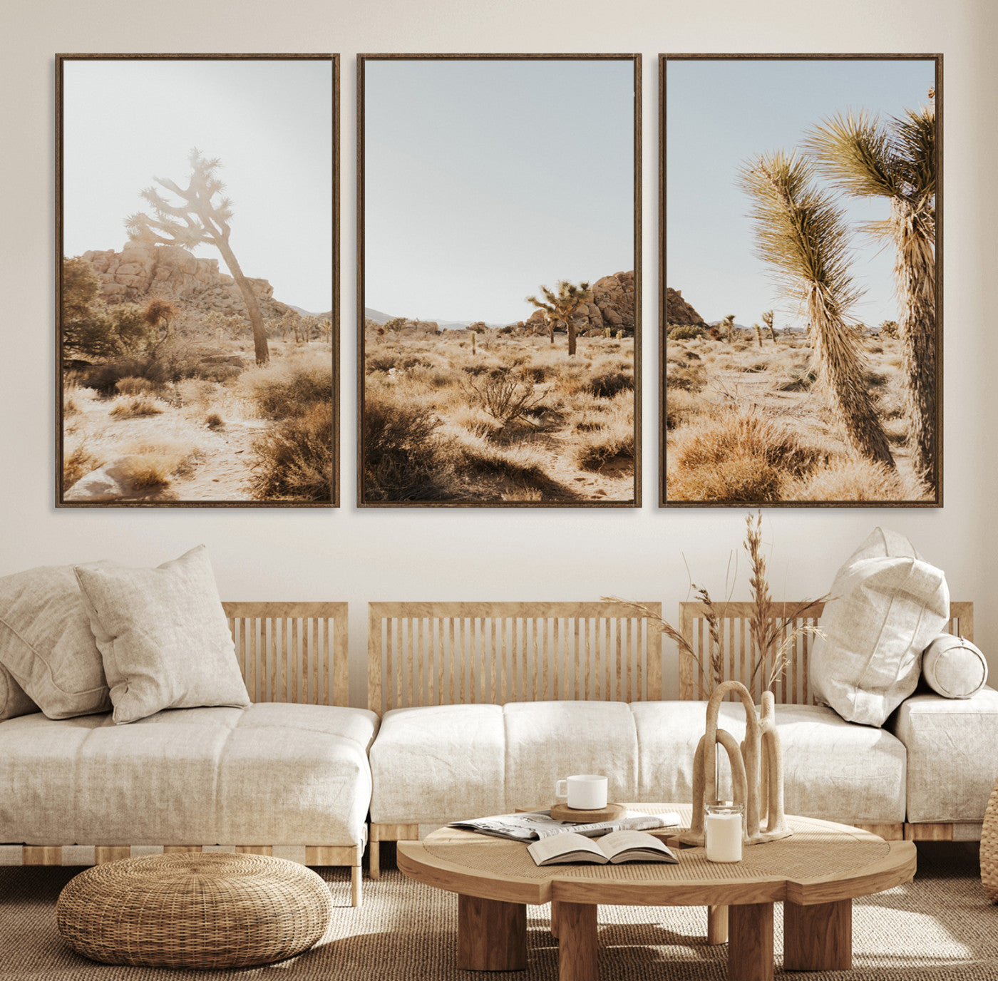 62783269-MGV-FC-60X30-3P_Walnut-Joshua Tree Wall Art – Desert Landscape Photography Canvas Print, Southwest Nature Artwork Rustic Home Decor for Living Room,