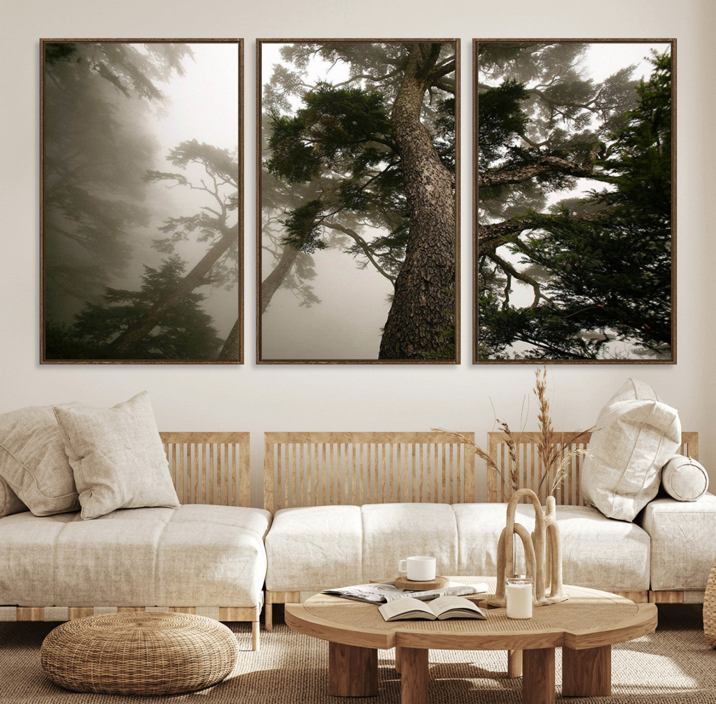 87969493-MGV-CV-36X24-Forest Wall Art – Misty Tall Trees Canvas Print, Dramatic Woodland Photography Decor for Bedroom, Living Room, Office, Cabin,