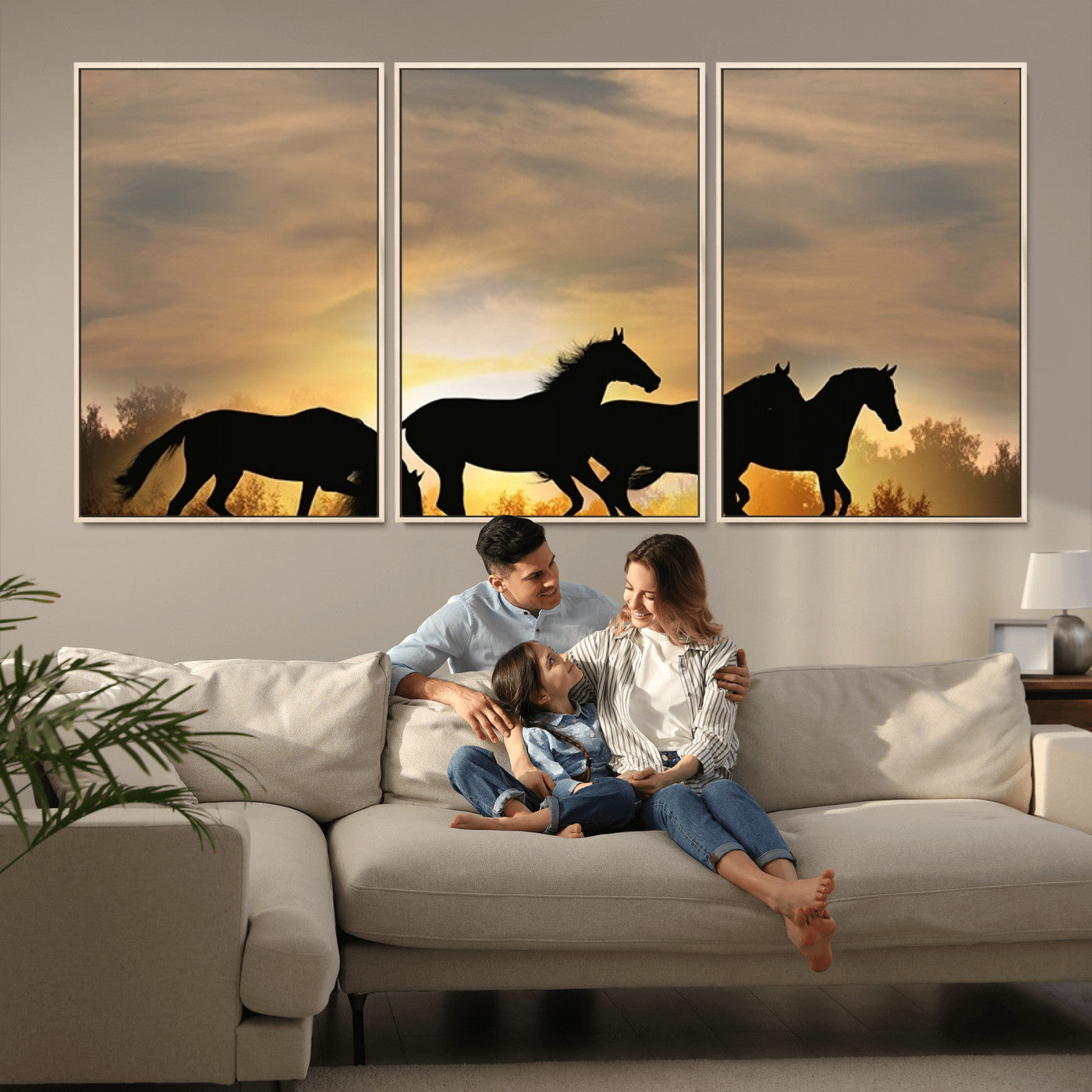 16620-MGV-CV-36X24-Sunset Stallions Wall Art – Silhouetted Horses Running Canvas Print, Nature’s Rhythm, Perfect for Living Room, Office, or Man Cave