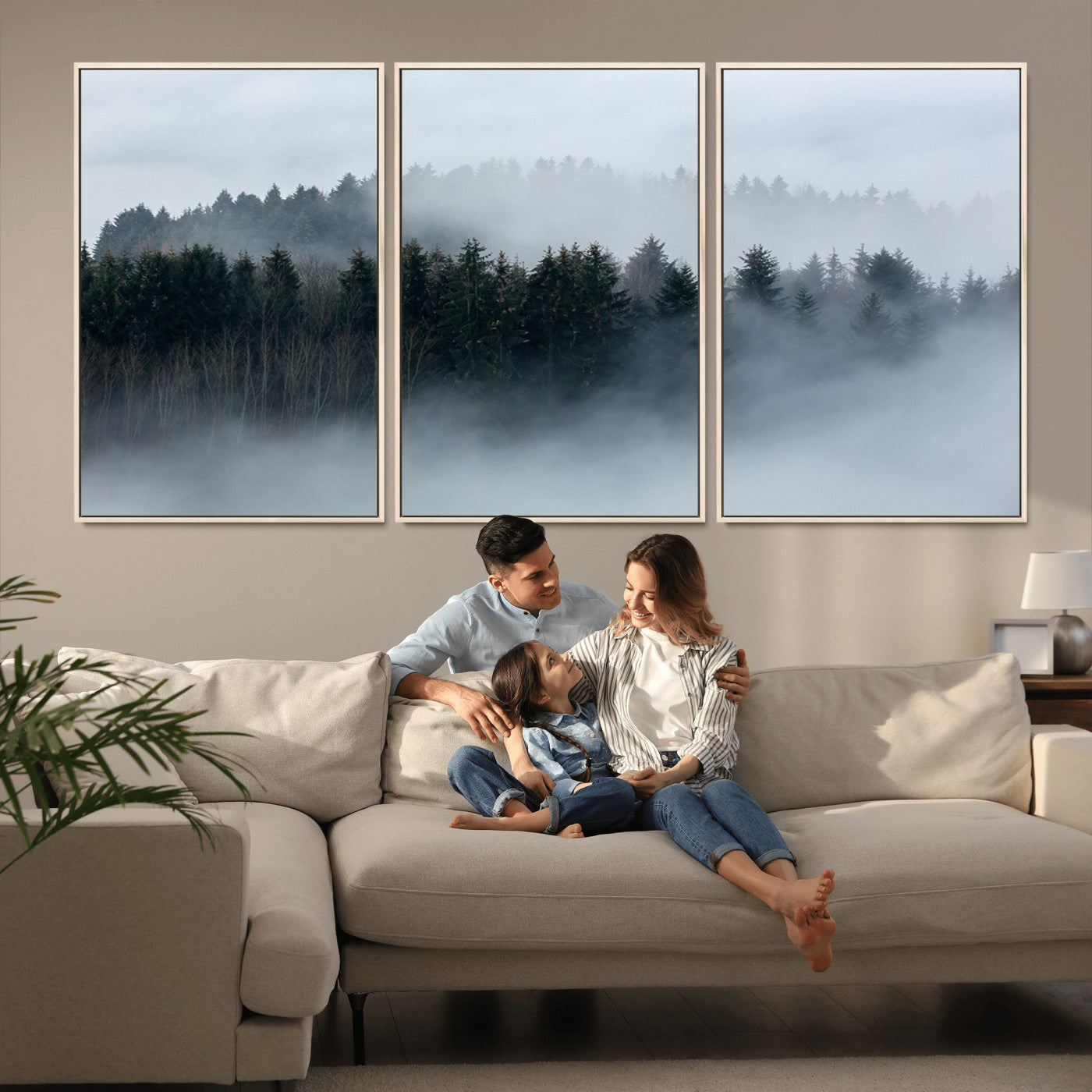 42596-MGV-CV-36X24-Misty Forest Wall Art – Atmospheric Pine Trees Canvas Print, Nature Landscape Decor for Living Room, Bedroom, Office, or Cabin