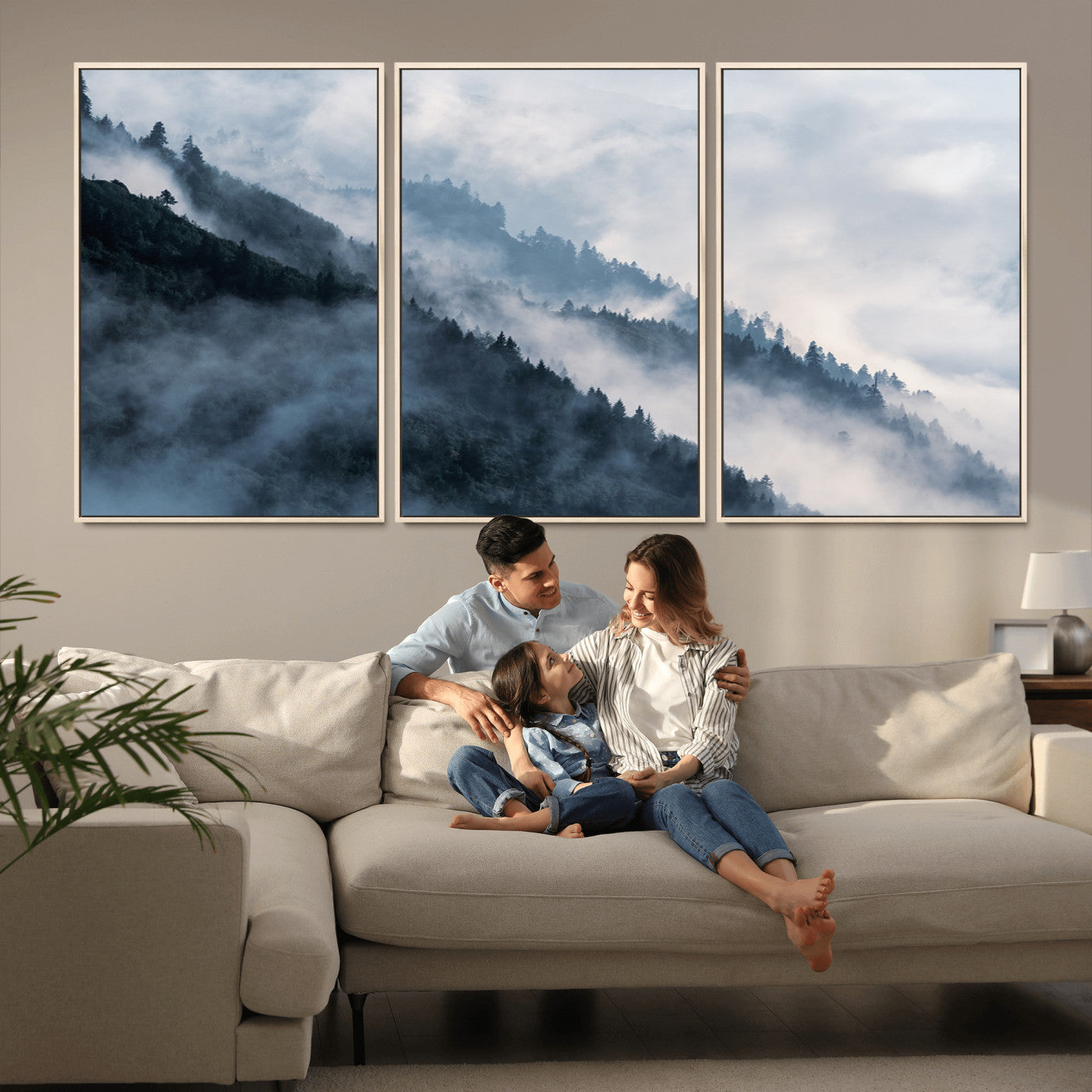 85737-MGV-CV-36X24-Misty Mountain Wall Art – Atmospheric Pine Forest Canvas Print with Fog and Mist, Calm Nature Decor for Living Room, Bedroom,