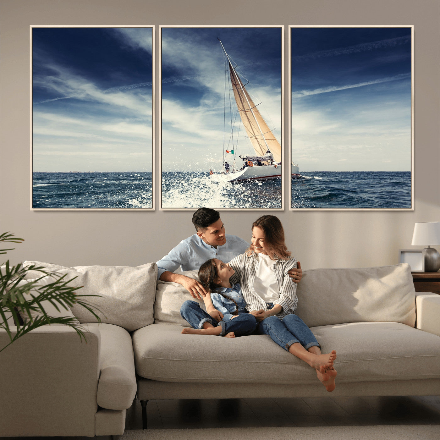 75430-MGV-CV-36X24-Sailing Boat Wall Art – Dynamic Ocean Yacht Canvas Print, Nautical Decor for Living Room, Office, Beach House or Cabin
