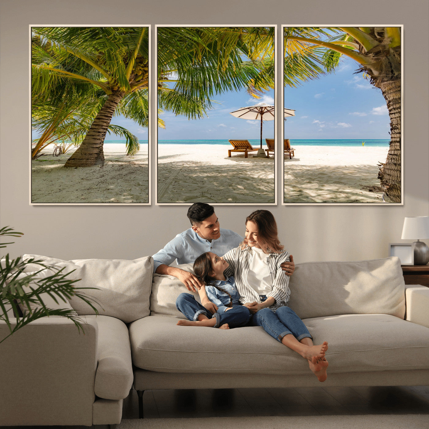 83601-MGV-CV-36X24-Tropical Beach Wall Art – Serene Palm Trees and Lounge Chairs Canvas Print, Relaxing Coastal Decor for Living Room, Bedroom or