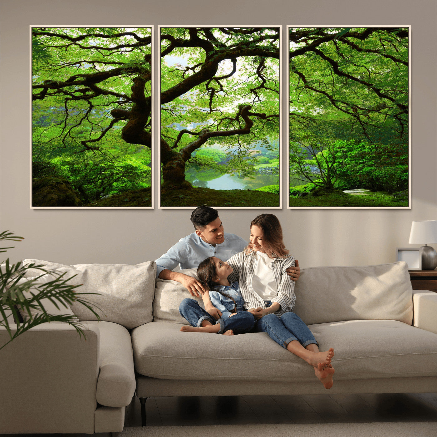 18094-MGV-FC-60X30-3P_Natural-Emerald Canopy Wall Art – Panoramic Lush Green Tree Canvas Print, Serene Nature Decor for Office, Living Room or Meditation Space