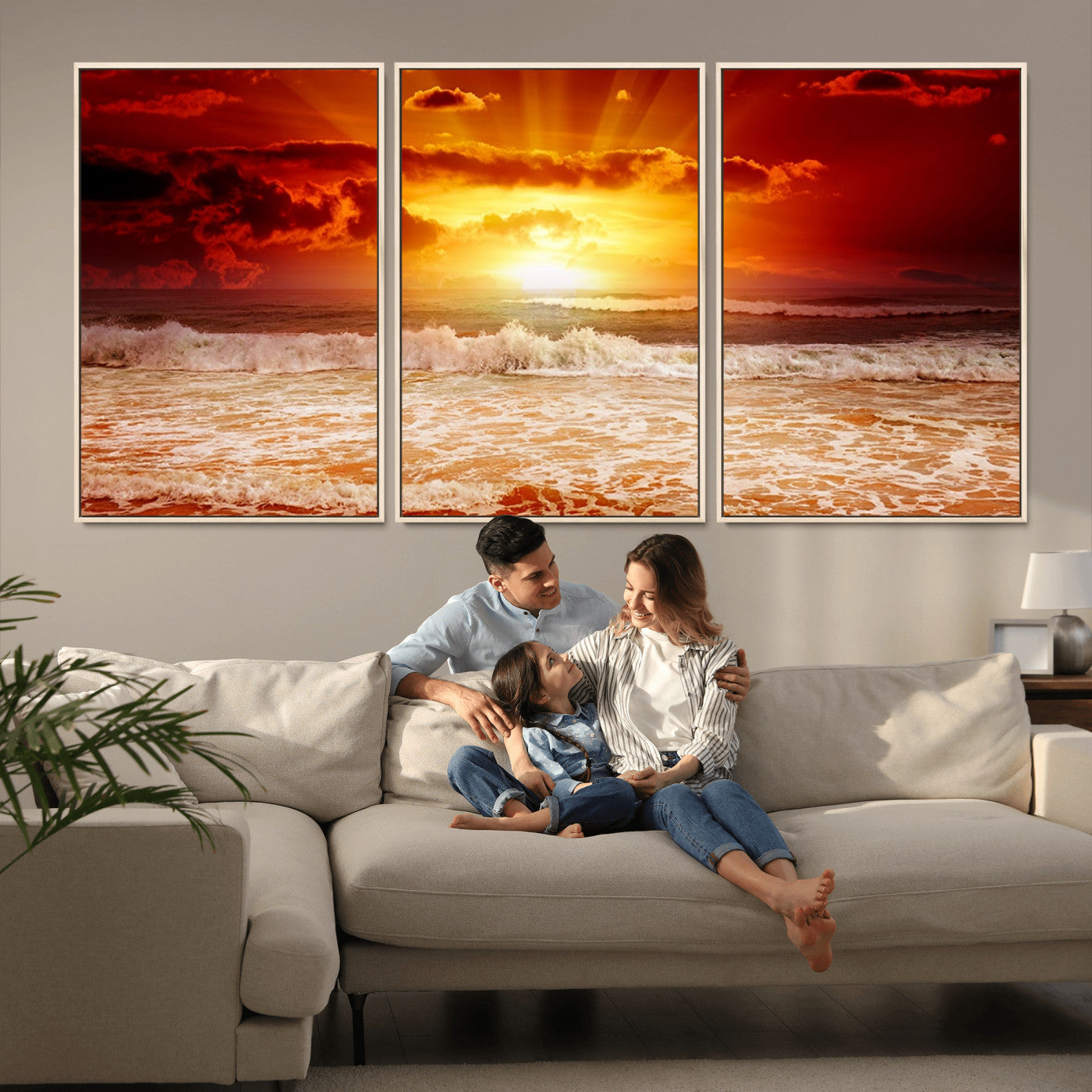 60211-MGV-CV-36X24-Fiery Sunset Ocean Waves Canvas Print – Vibrant Red & Orange Coastal Wall Art, Dramatic Seascape Decor