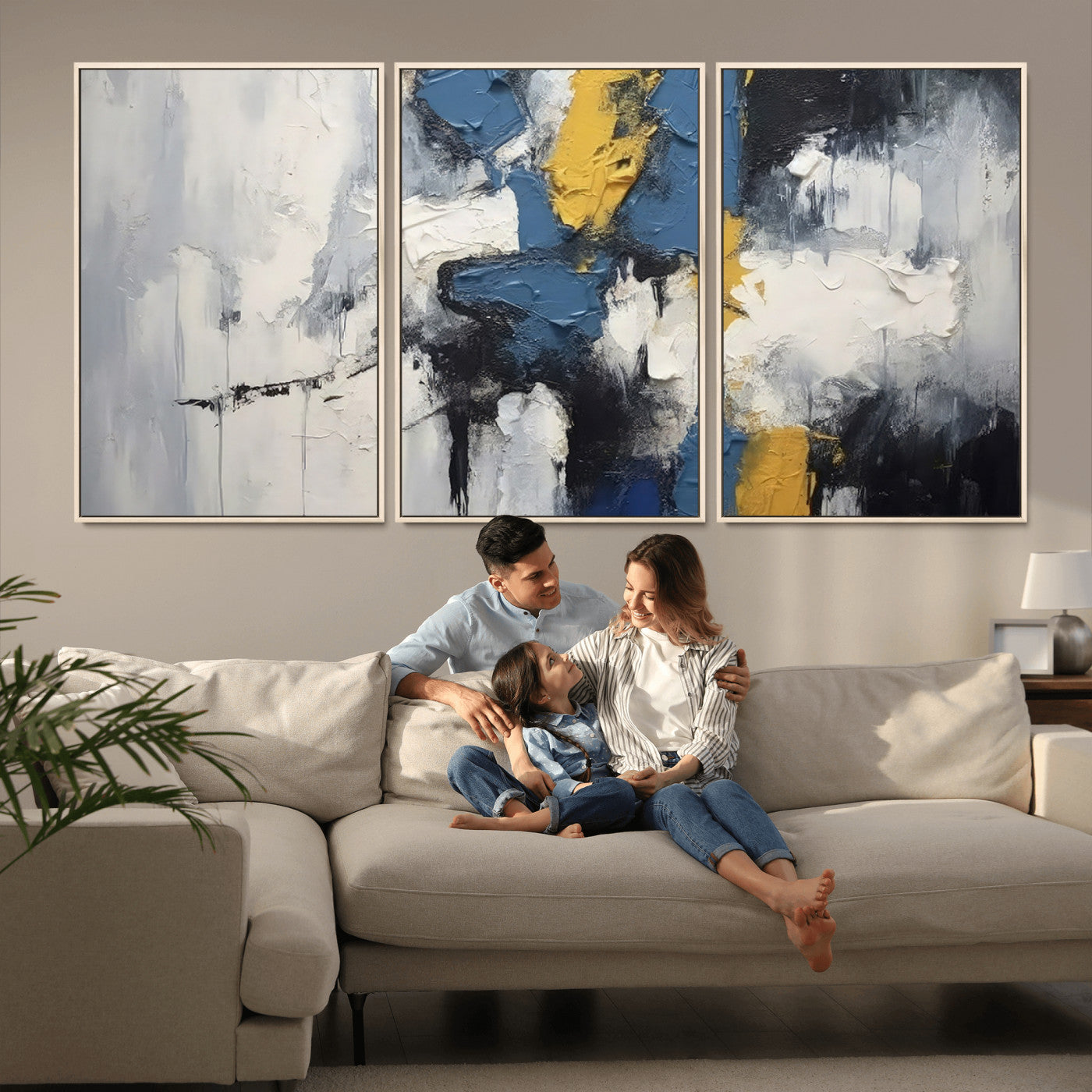 63850-MGV-CV-36X24-Abstract Blue and Yellow Wall Art – Modern Textured Canvas Painting, Bold Contemporary Artwork for Living Room, Bedroom or Office