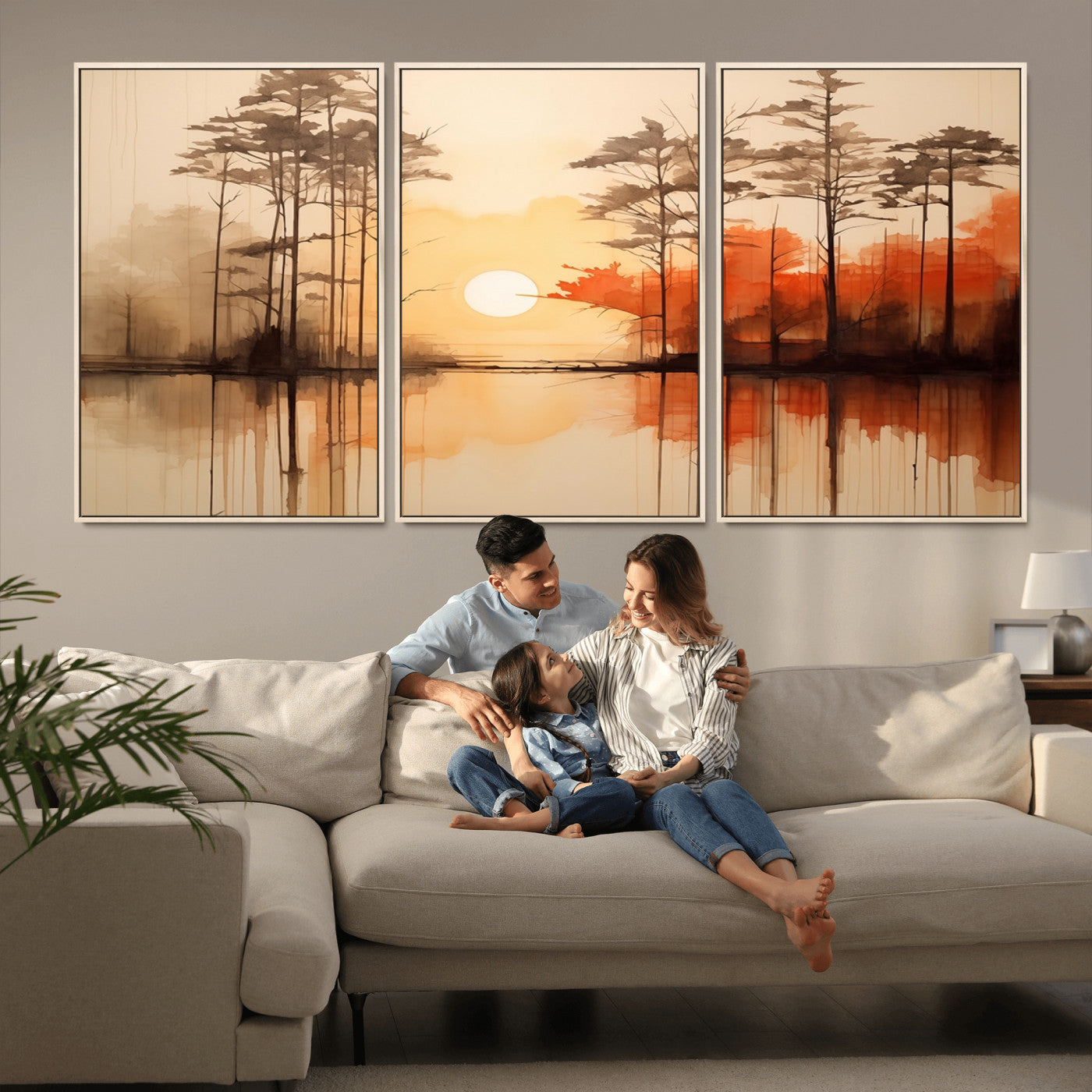 51083-MGV-CV-36X24-Sunset Lake Forest Wall Art – Serene Trees and Orange Sky Reflection Canvas Print, Tranquil Nature Decor for Living Room, Office