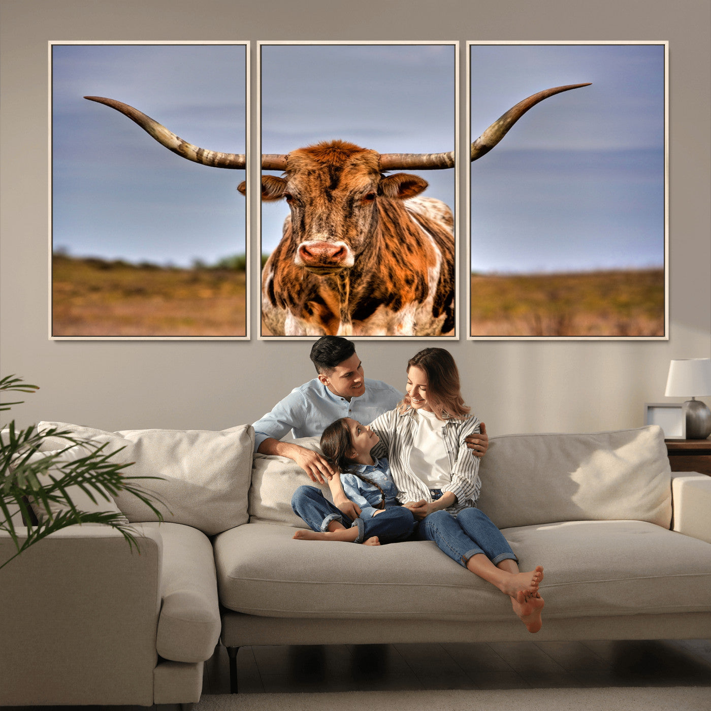 18594-MGV-CV-36X24-Texas Longhorn Bull Wall Art – Rustic Western Cattle Canvas Print, Country Farmhouse Decor for Living Room, Office or Cabin