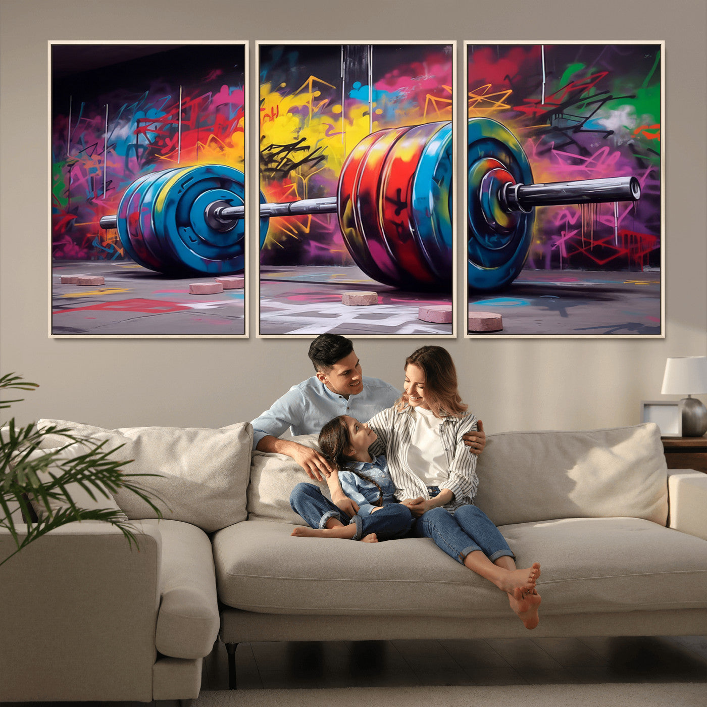 13549-MGV-CV-36X24-Graffiti Gym Wall Art Canvas Print, Framed Graffiti Barbell Art Picture Print, Weightlifting Perfect Fitness Studio Decor Artwork