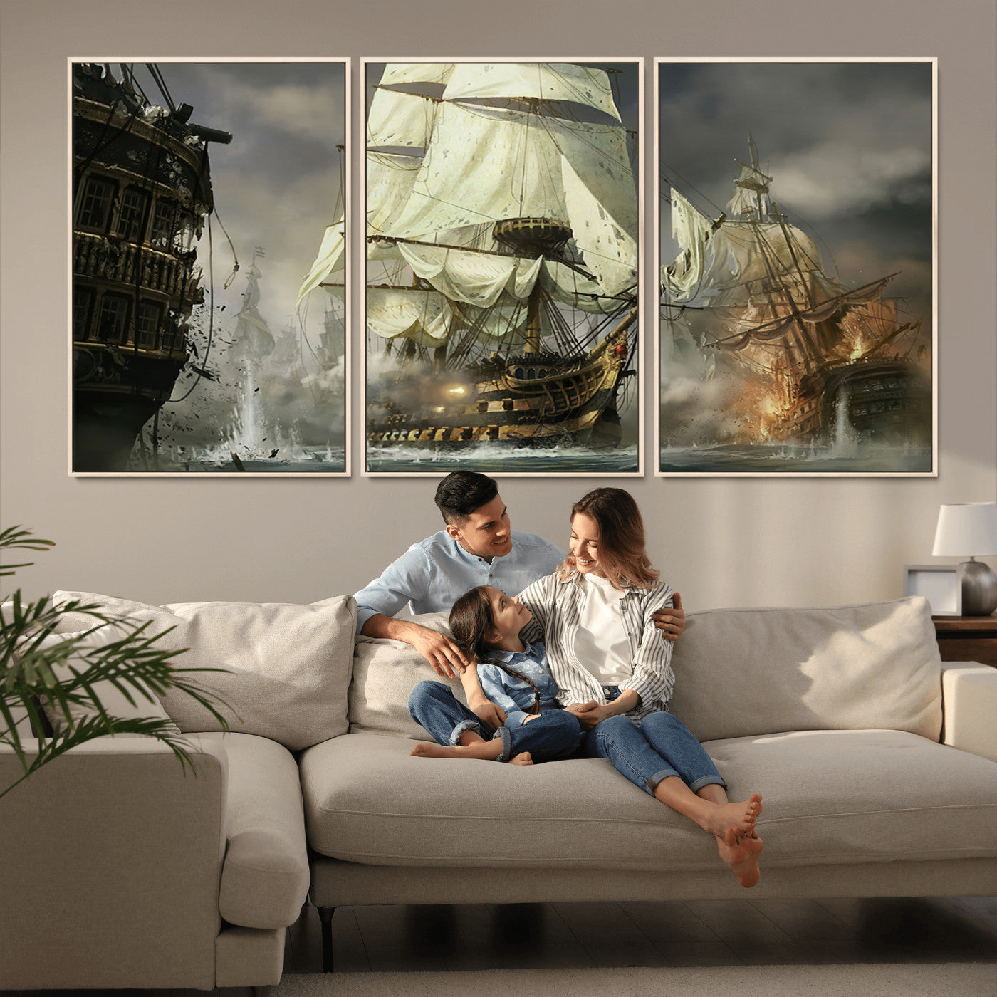 26512-MGV-CV-36X24-Naval Battle Wall Art – Dramatic Tall Ship Canvas Print, Historic Pirate Sailing War Scene, Nautical Decor for Office, Study or