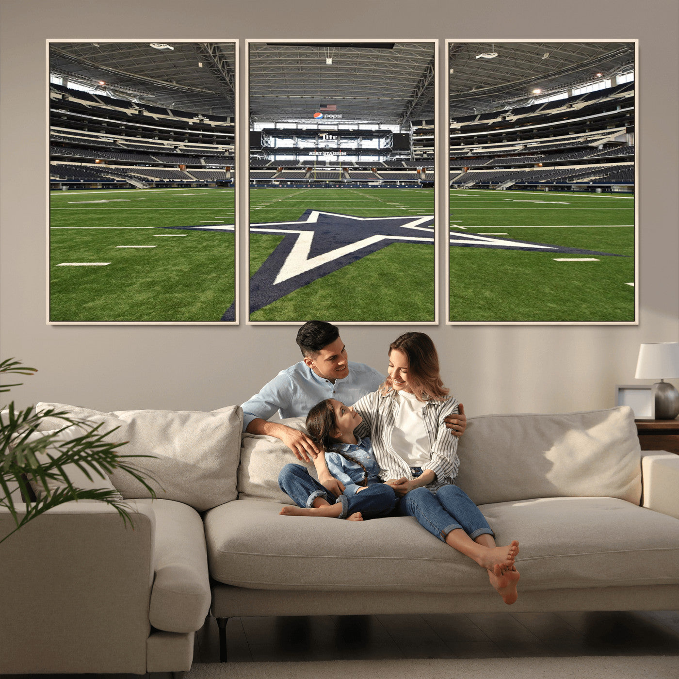 14834-MGV-FC-60X30-3P_Natural-Dallas Att Stadium Wall Art Canvas Print, Framed Texas NFL Stadium Art Picture Print, American Football Stadium Perfect Sports