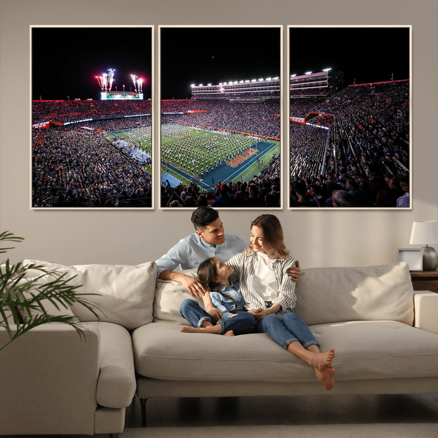 46899-MGV-FC-60X30-3P_Natural-Ben Hill Griffin Stadium Wall Art Canvas Print, Framed Football Stadium Art Picture Print, Florida Football Stadium Perfect Sport