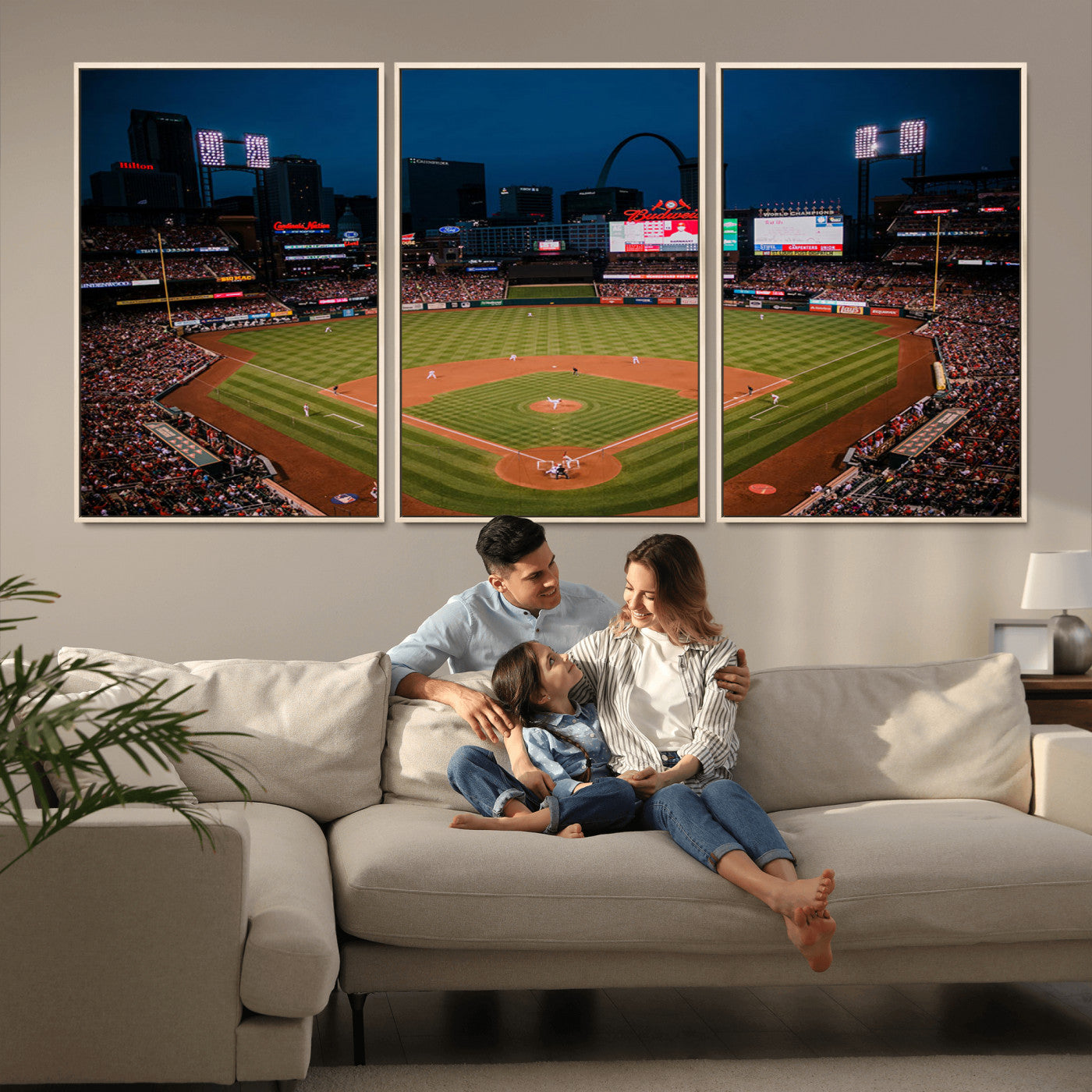 38612-MGV-FC-60X30-3P_Natural-Busch Stadium Wall Art Canvas Print, Framed Missouri Stadium Art Picture Print, Busch Stadium Field Perfect Sports Room Decor