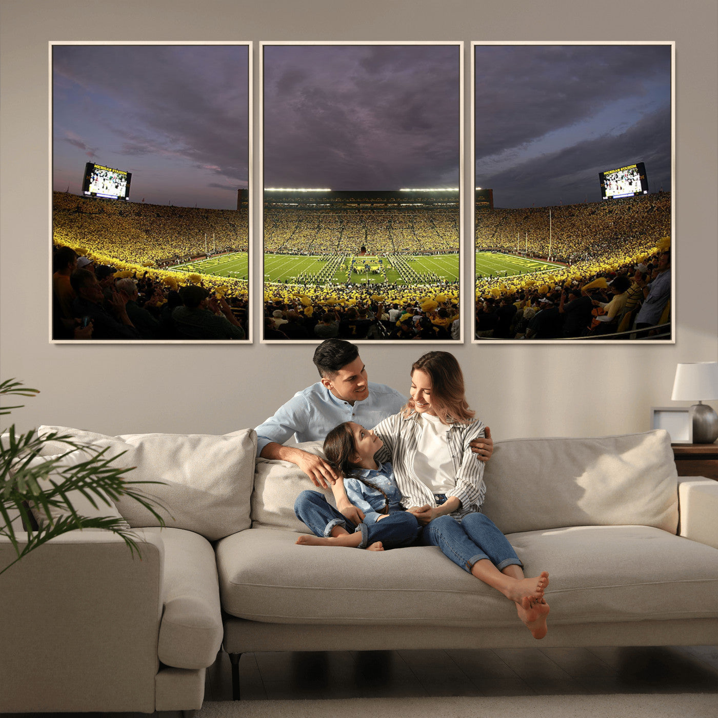 72404-MGV-FC-60X30-3P_Natural-Michigan Wolverine Stadium Wall Art Canvas Print, Framed Michigan Stadium Art Picture Print, Football Stadium Perfect Sport Room