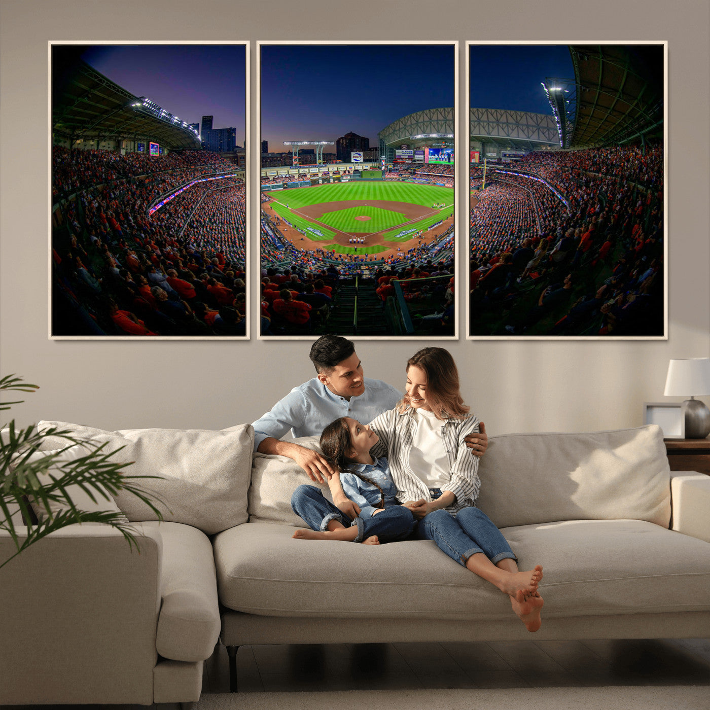 44322-MGV-FC-60X30-3P_Natural-Minute Maid Park Wall Art Canvas Print, Framed Houston Astros Stadium Art Picture Print, Houston Astros Field Perfect Sports Room