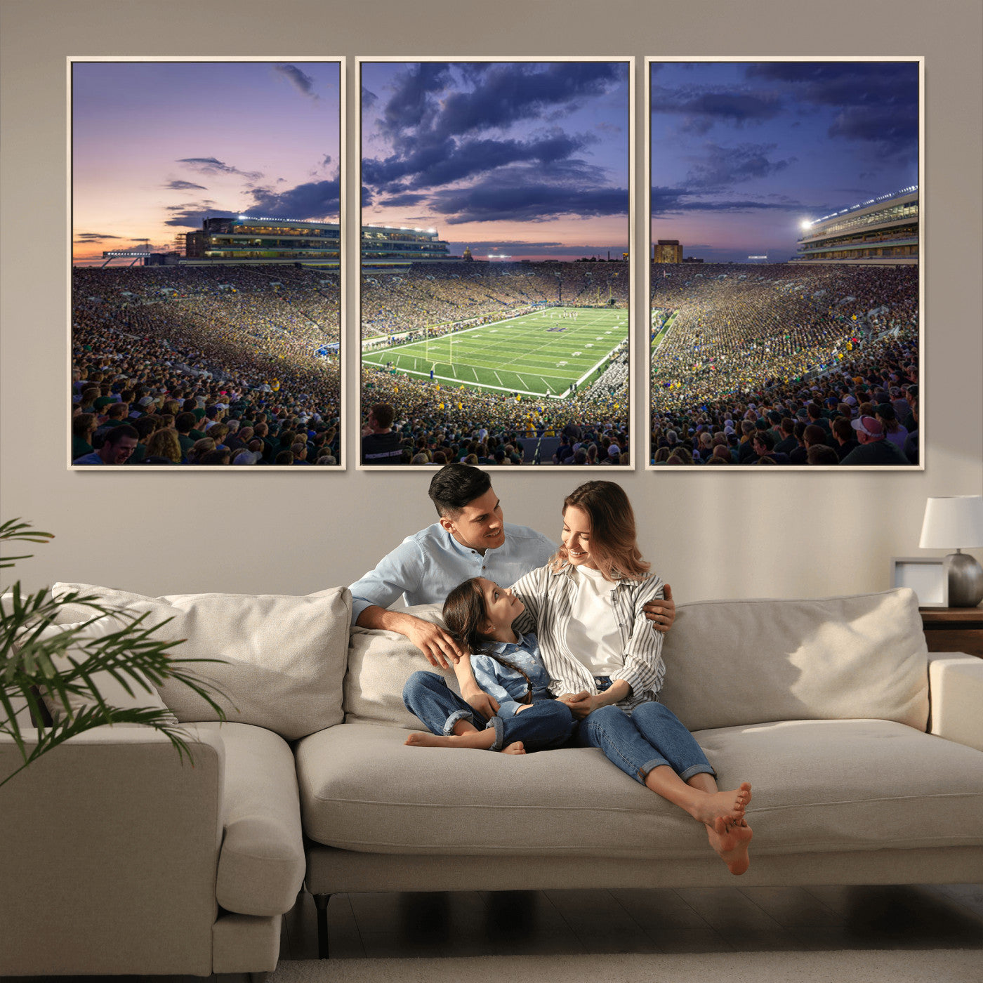 50825-MGV-FC-60X30-3P_Natural-Notre Dame Stadium Wall Art Canvas Print, Framed Indiana Stadium Art Picture Print, Football Stadium Perfect Sports Room Decor