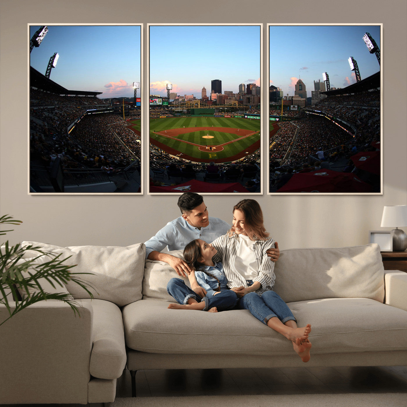 67670-MGV-FC-60X30-3P_Natural-PNC Park Stadium Wall Art Canvas Print, Framed Pittsburgh Pirates Stadium Art Picture Print, PNC Park Field Perfect Sport Room
