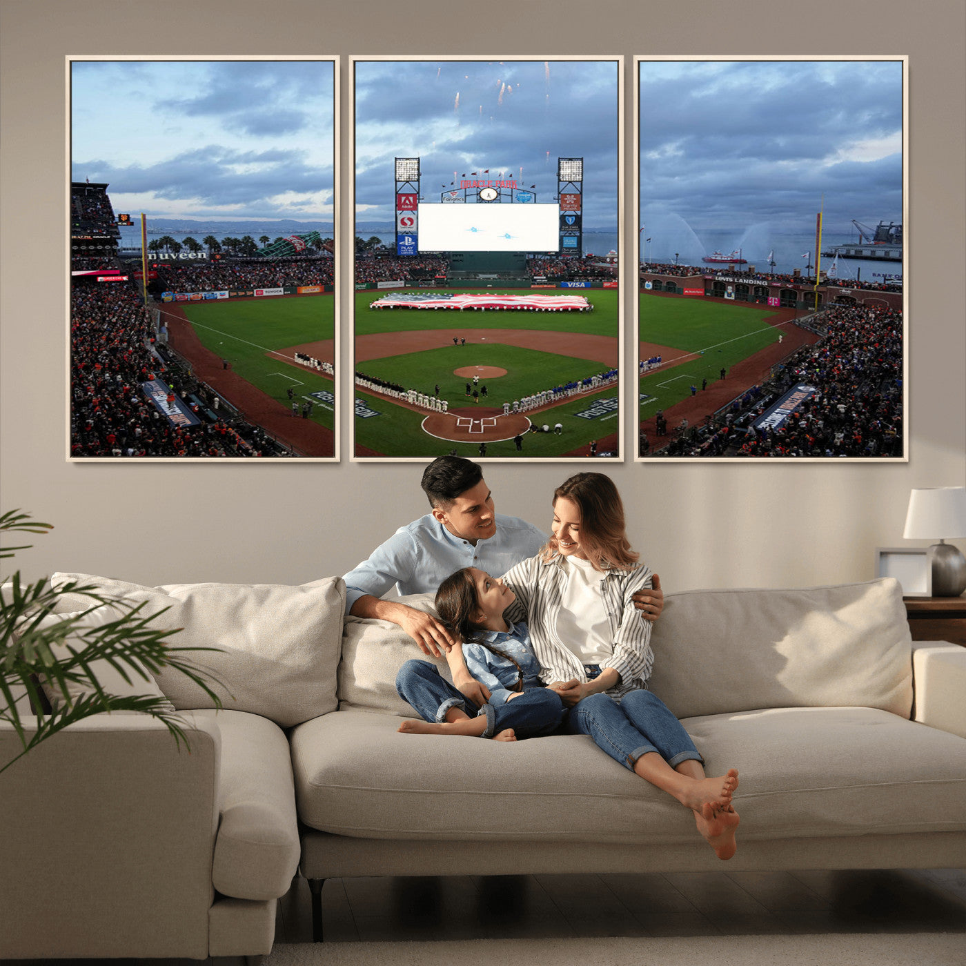 44631-MGV-CV-36X24-Oracle Park Stadium Wall Art Canvas Print, Framed San Francisco Giants Art Picture Print, Giants Stadium Field Perfect Sports Room