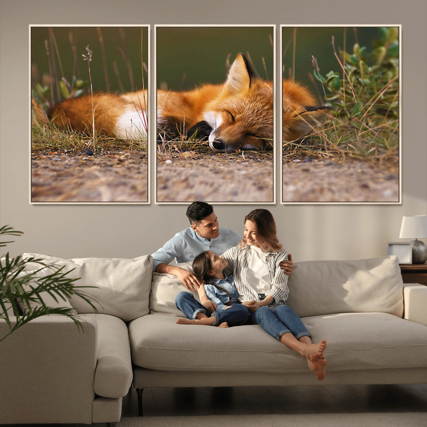 25085-MGV-CV-36X24-Sleeping Fox Wall Art Canvas Print, Framed Rustic Fox Art Picture Print, Wildlife Animal Perfect Rustic Farmhouse Decor Artwork