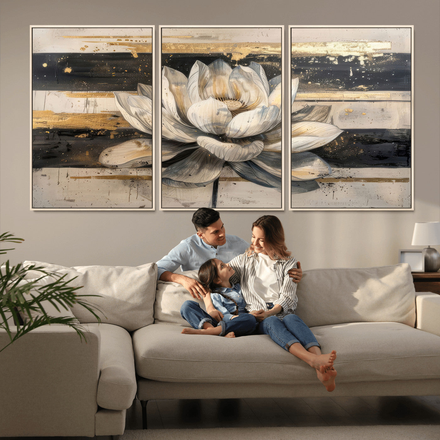 18807-MGV-CV-36X24-Lotus Flower Wall Art Canvas Print, Framed Abstract Lotus Art Picture Print, White Lotus Flower Perfect Abstract Floral Decor