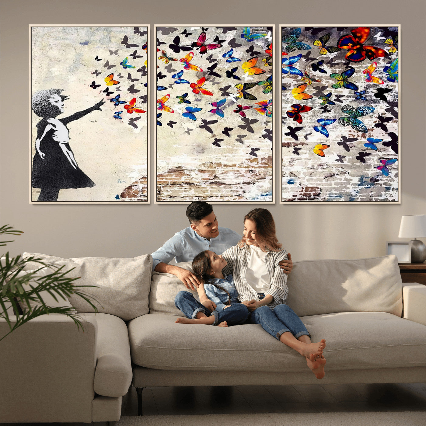 97895-MGV-CV-36X24-Girl with Butterflies Wall Art – Colorful Street Art Style Canvas Print, Modern Graffiti-Inspired Butterfly Artwork for Living