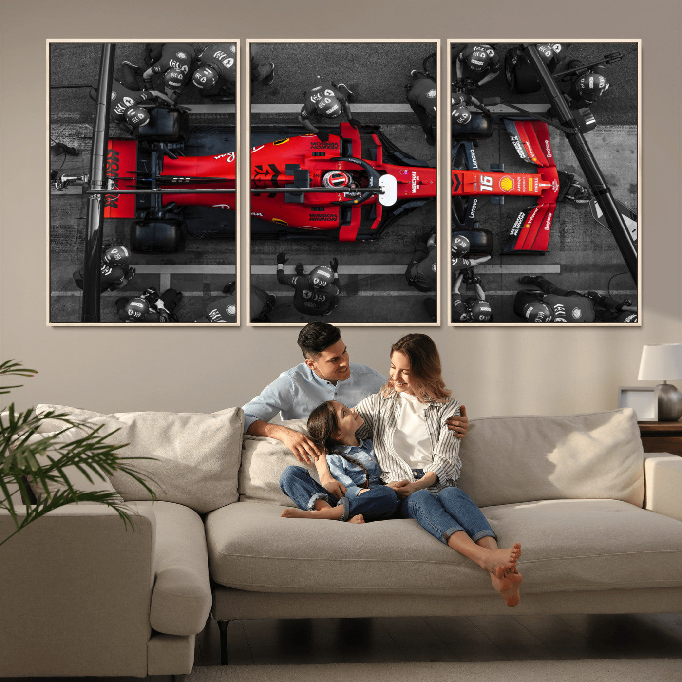 99356-MGV-CV-36X24-Ferrari Pit Stop Wall Art – Formula 1 Racing Car Canvas Print, Red Speed Machine Motorsport Decor for Office, Garage, Man Cave or