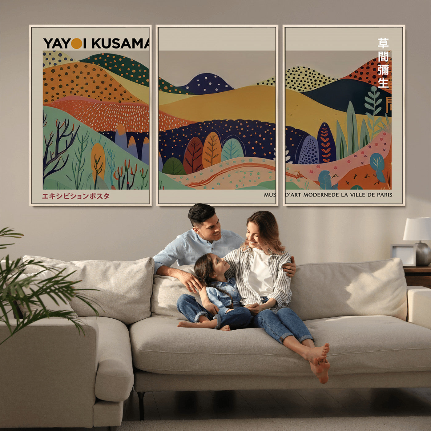 11242-MGV-CV-36X24-Kusama Wall Art – Abstract Colorful Hills Canvas Print, Modern Japanese Inspired Landscape Poster for Living Room, Office or