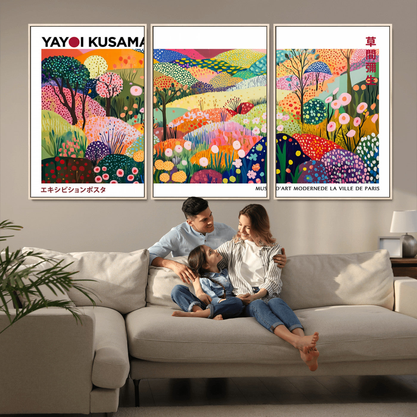 75201-MGV-CV-36X24-Yayoi Kusama Floral Wall Art – Vibrant Abstract Landscape Canvas Print, Modern Pop Art Poster for Living Room, Bedroom, or Gallery