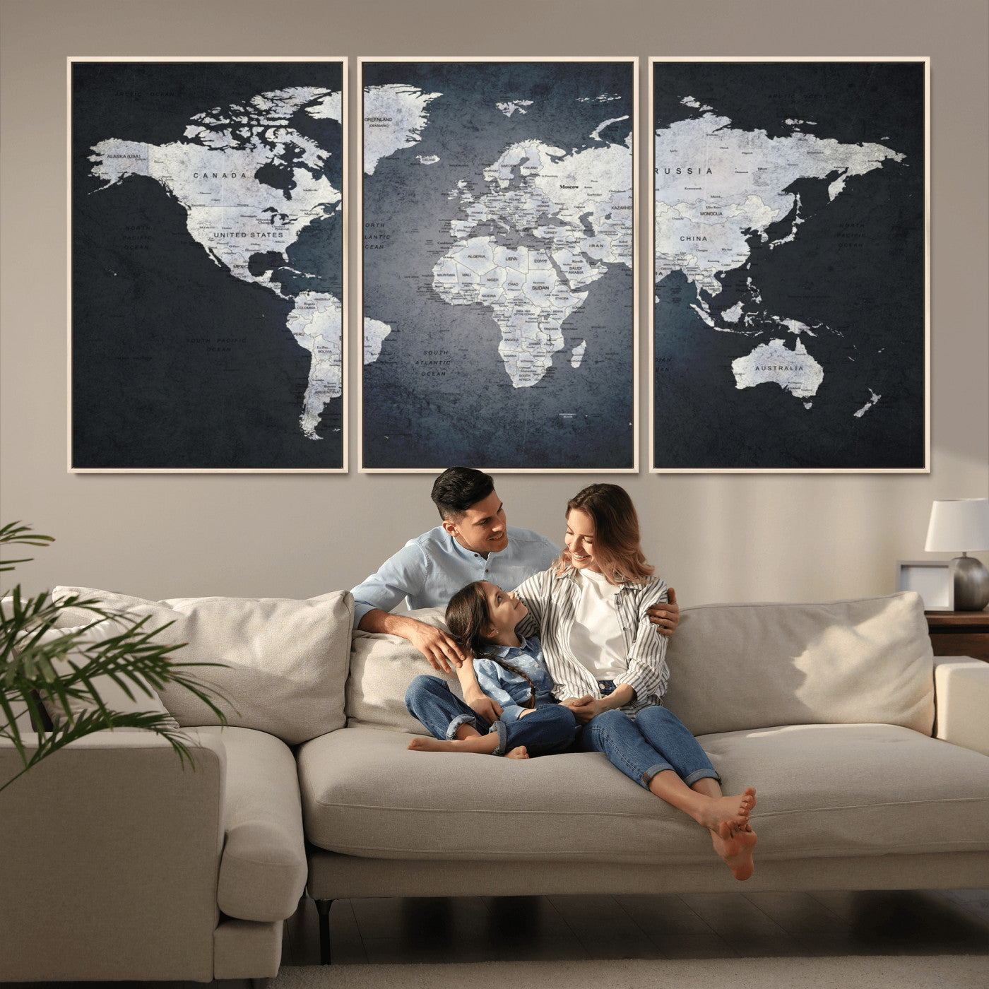 19124-MGV-CV-36X24-Modern World Map Wall Art – Black and White Canvas Print, Minimalist Global Map Decor for Office, Study, Bedroom or Living Room