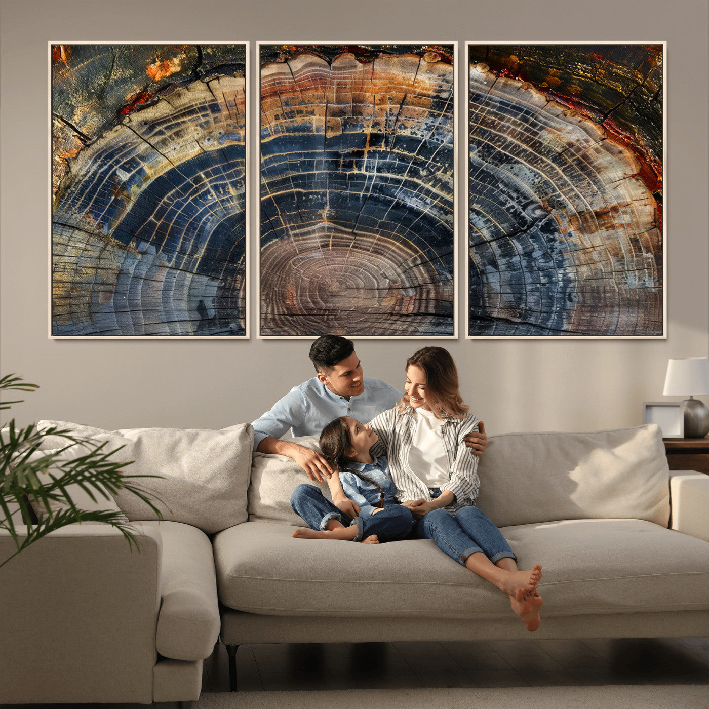 16193-MGV-FC-60X30-3P_Natural-Tree Ring Wall Art – Abstract Wood Grain Canvas Print, Rustic Nature Texture Artwork Poster for Living Room, Bedroom, Office,