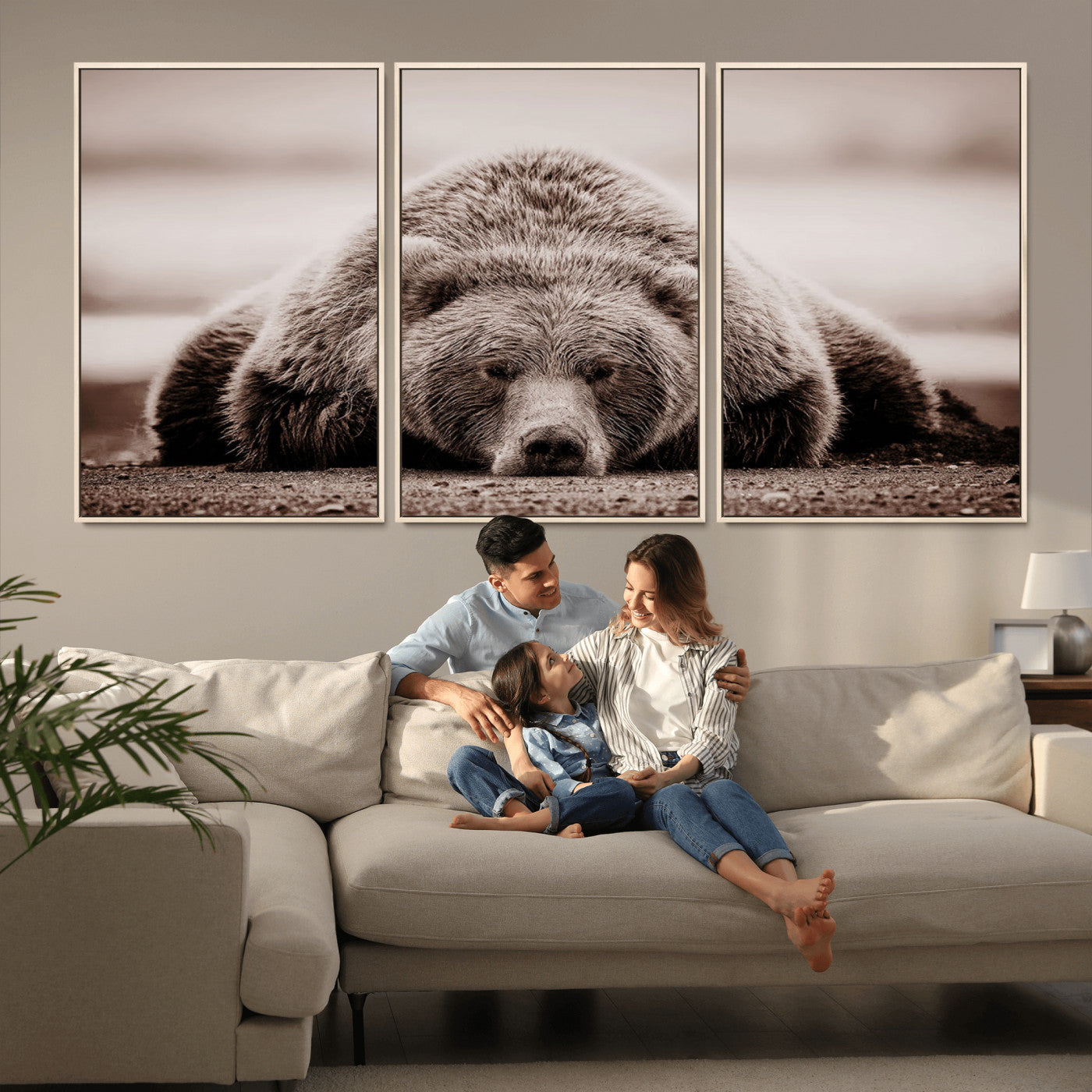 20611-MGV-CV-36X24-Grizzly Bear Wall Art – Majestic Wildlife Sepia Canvas Print, Rustic Nature Animal Artwork for Cabin, Lodge, Living Room, Bedroom,