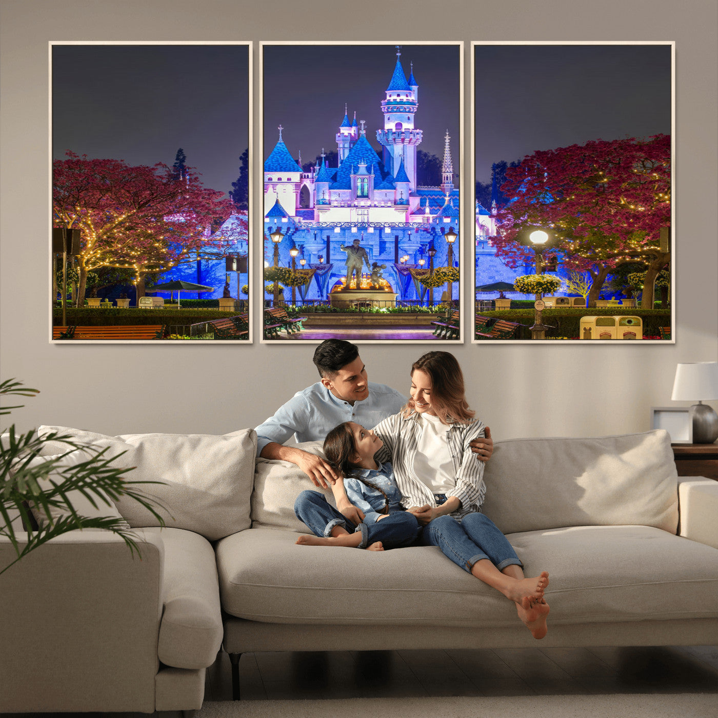 66710-MGV-CV-36X24-Enchanted Castle Wall Art – Magical Night Scene Canvas Print with Glowing Lights, Fantasy Architecture Artwork for Living Room,