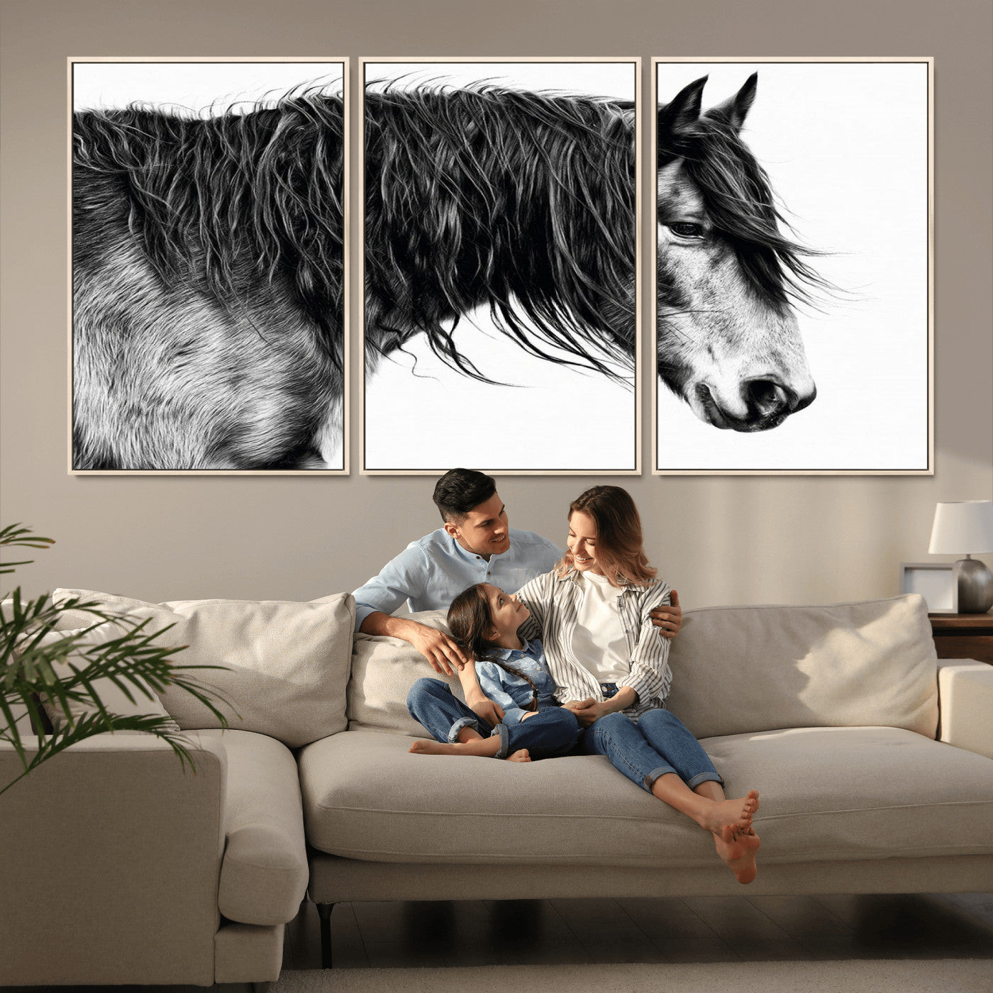 57694-MGV-CV-36X24-Horse Portrait Wall Art – Black and White Canvas Print with Detailed Stallion Profile, Rustic Farmhouse Equestrian Artwork for