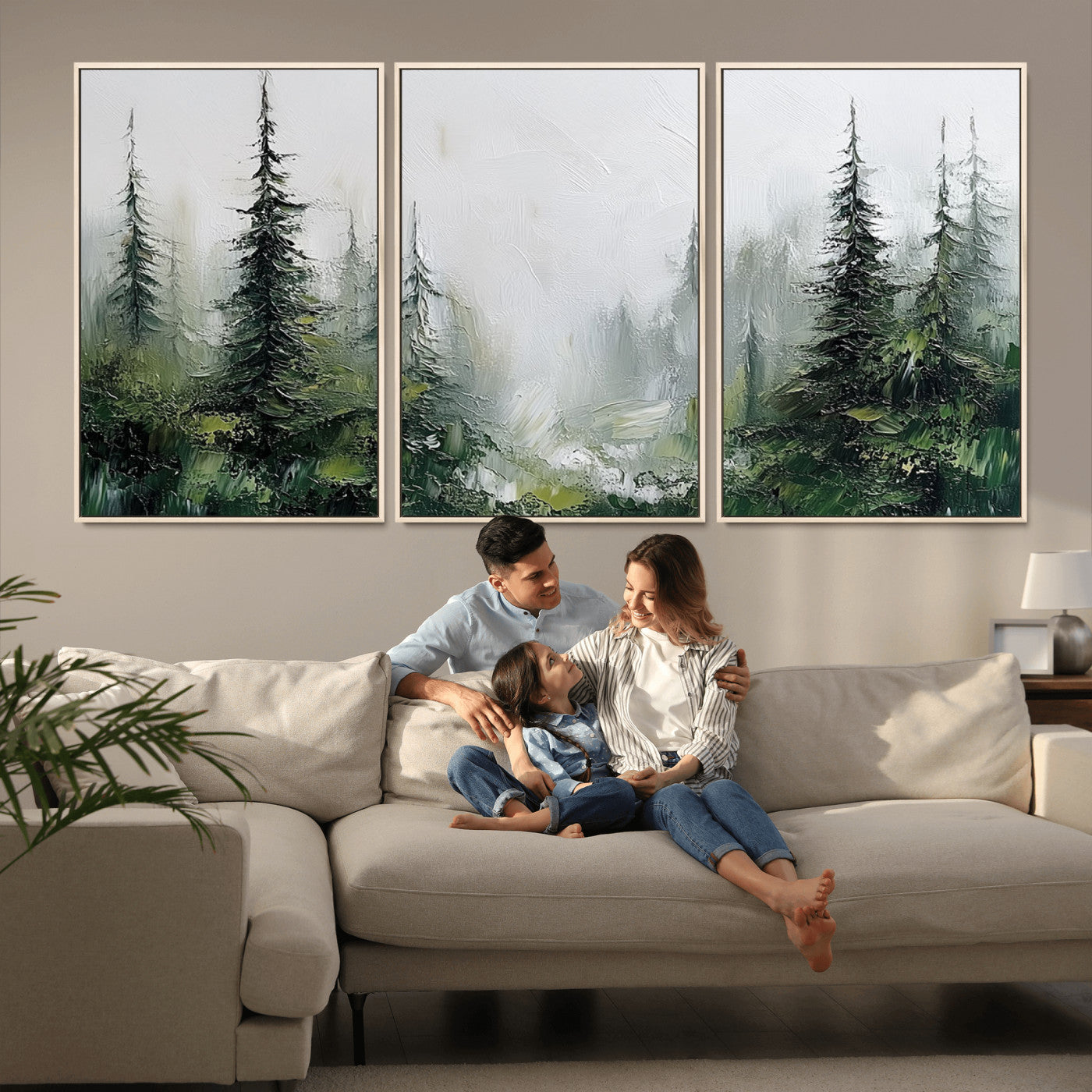 76014-MGV-CV-36X24-Forest Wall Art – Textured Canvas Print Featuring Misty Evergreen Pines and Woodland Landscape, Rustic Nature Artwork for Living