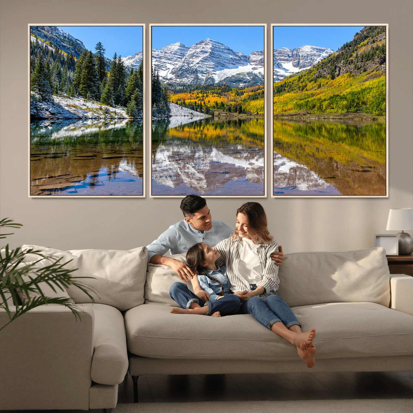 87724099-MGV-CV-36X24-Maroon Bells Wall Art Canvas Print, Framed Snowy Mountains Art Picture Print, Pine Forest Perfect Vibrant Alpine Decor Artwork