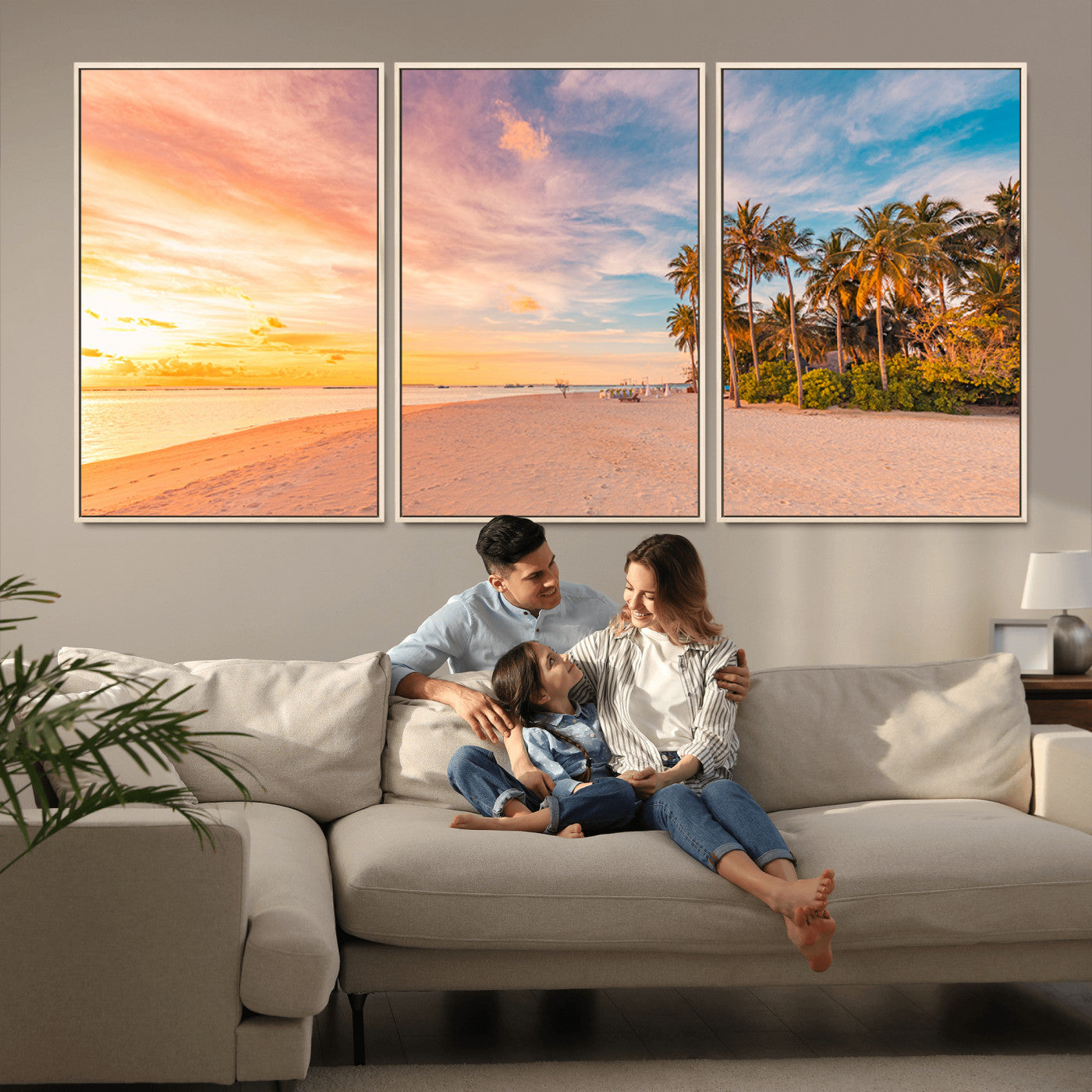 41542880-MGV-CV-36X24-Tropical Beach Wall Art Canvas Print, Framed Palm Trees Art Picture Print, Sunset Shore Perfect Tropical Coastal Decor Artwork