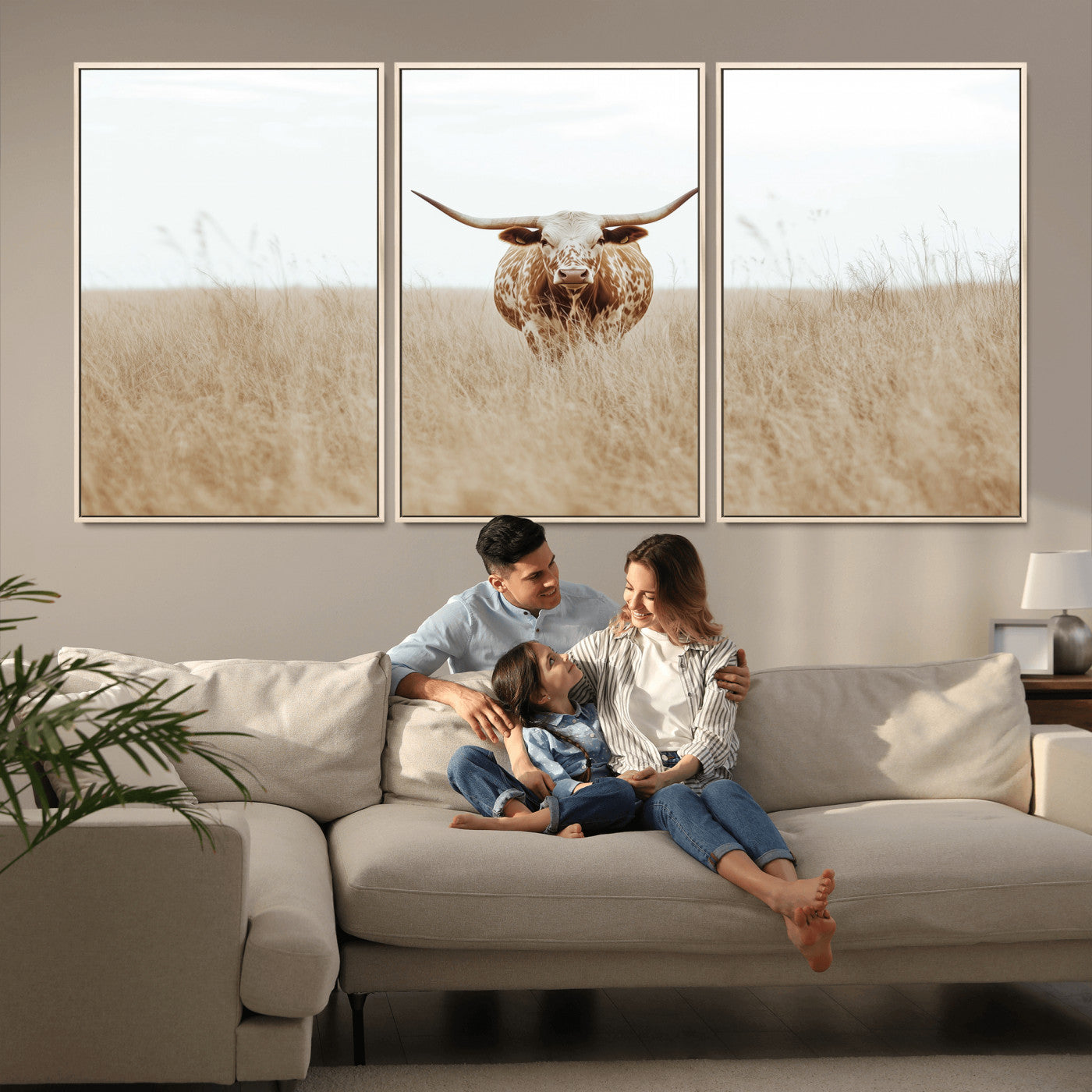 20927060-MGV-CV-36X24-Texas Longhorn Wall Art Canvas Print, Framed Lone Cattle Art Picture Print, Longhorn Bull Perfect Rustic Western Decor Artwork