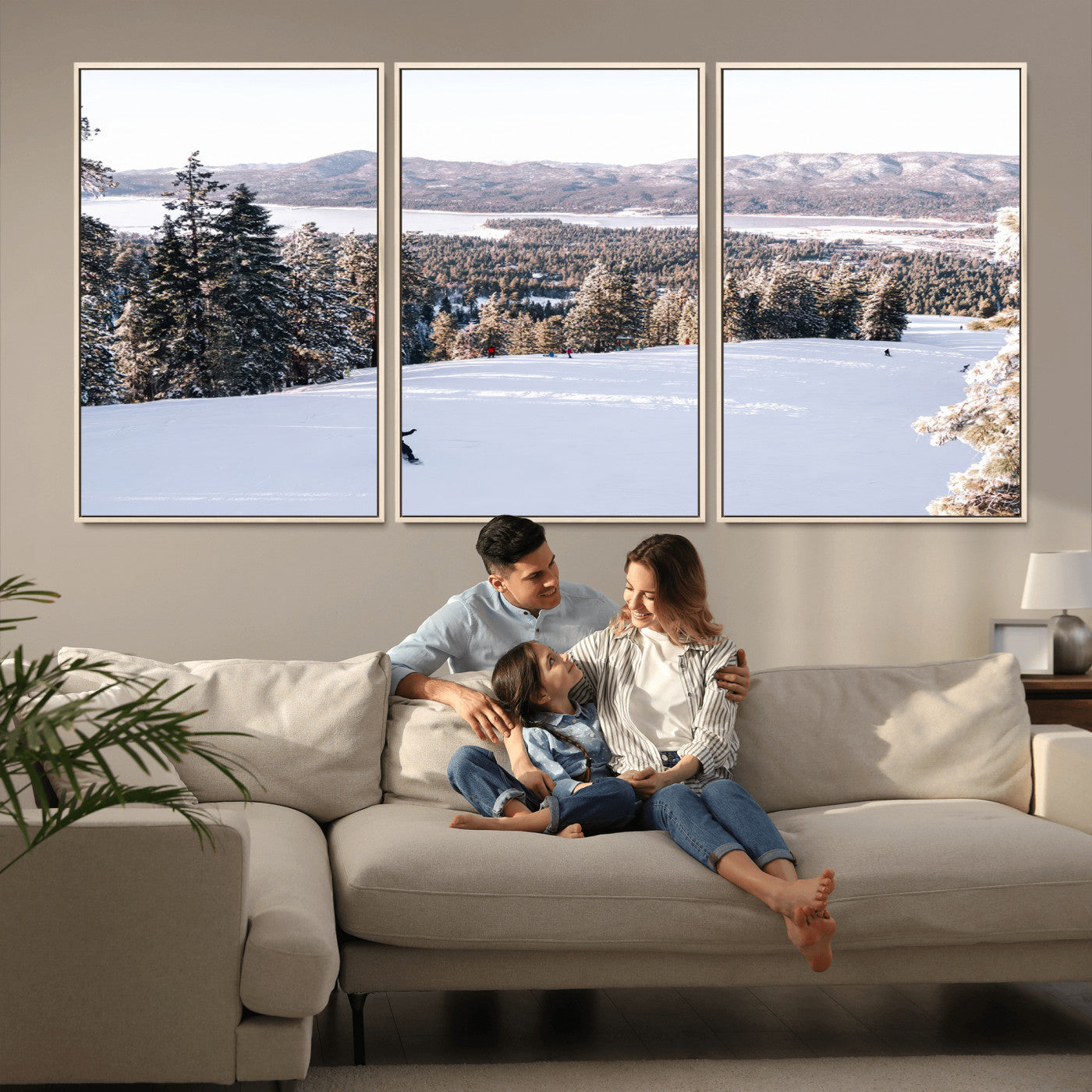 79857868-MGV-CV-36X24-Snowy Mountain Wall Art Canvas Print, Framed Ski Slope Art Picture Print, Winter Forest Perfect Modern Rustic Decor Artwork