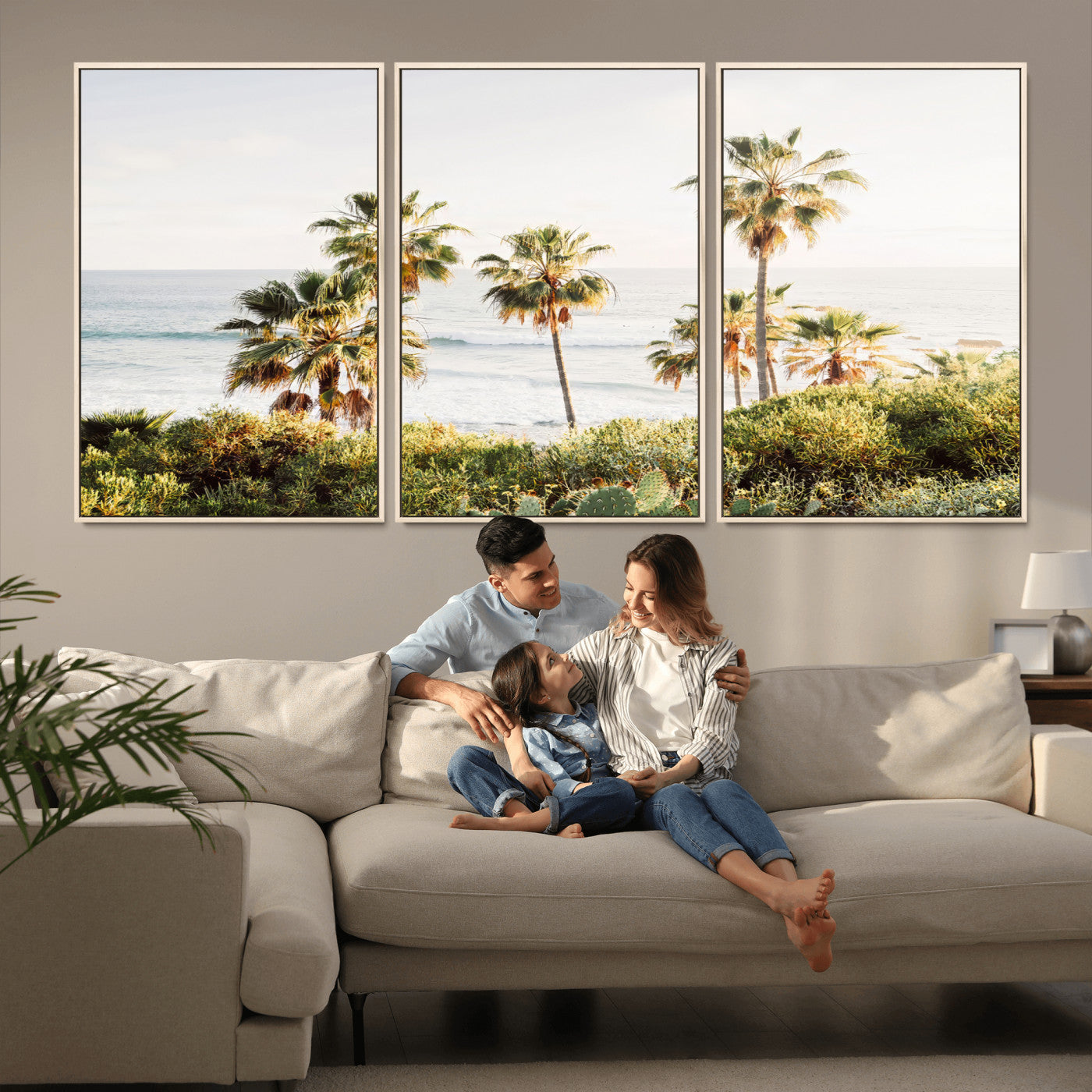 94707294-MGV-CV-36X24-California Coast Wall Art Canvas Print, Framed Palm Trees Art Picture Print, Coastal Landscape Perfect Coastal Minimalist Decor