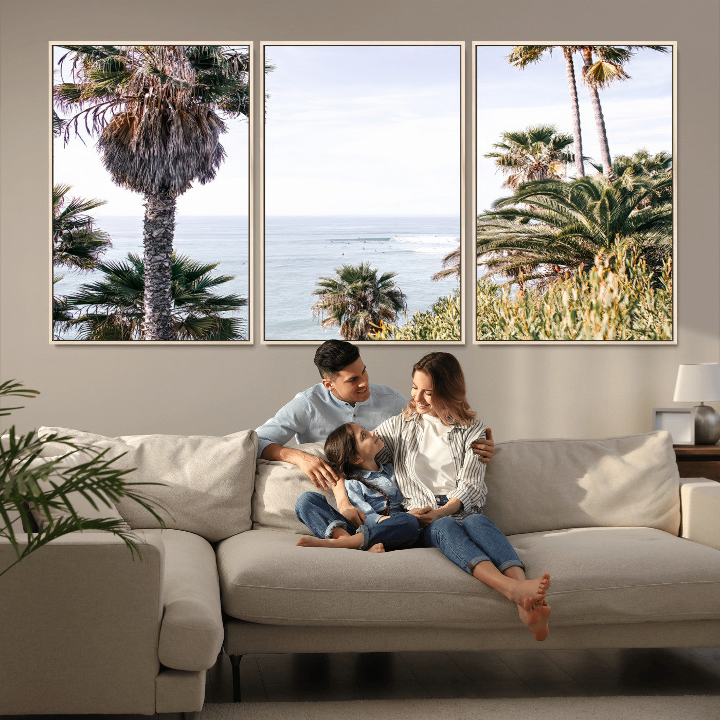 51404565-MGV-CV-36X24-Palm Trees Wall Art Canvas Print, Framed Ocean Breeze Art Picture Print, Coastal View Perfect Tropical Coastal Decor Artwork