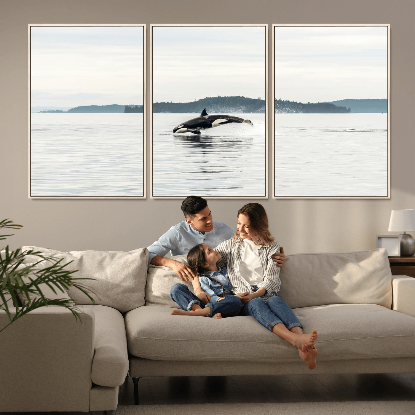 10157174-MGV-CV-36X24-Orca Whale Wall Art Canvas Print, Framed Black White Whale Art Picture Print, Minimalist Ocean Perfect Coastal Minimalist Decor