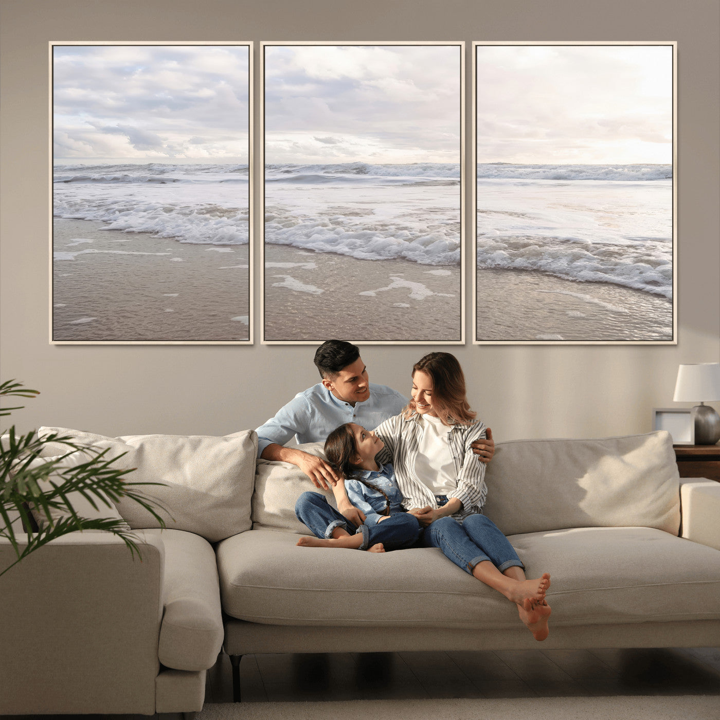 70596264-MGV-CV-36X24-Ocean Waves Wall Art Canvas Print, Framed Coastal Shoreline Art Picture Print, Sea Foam Perfect Coastal Minimalist Decor Artwork