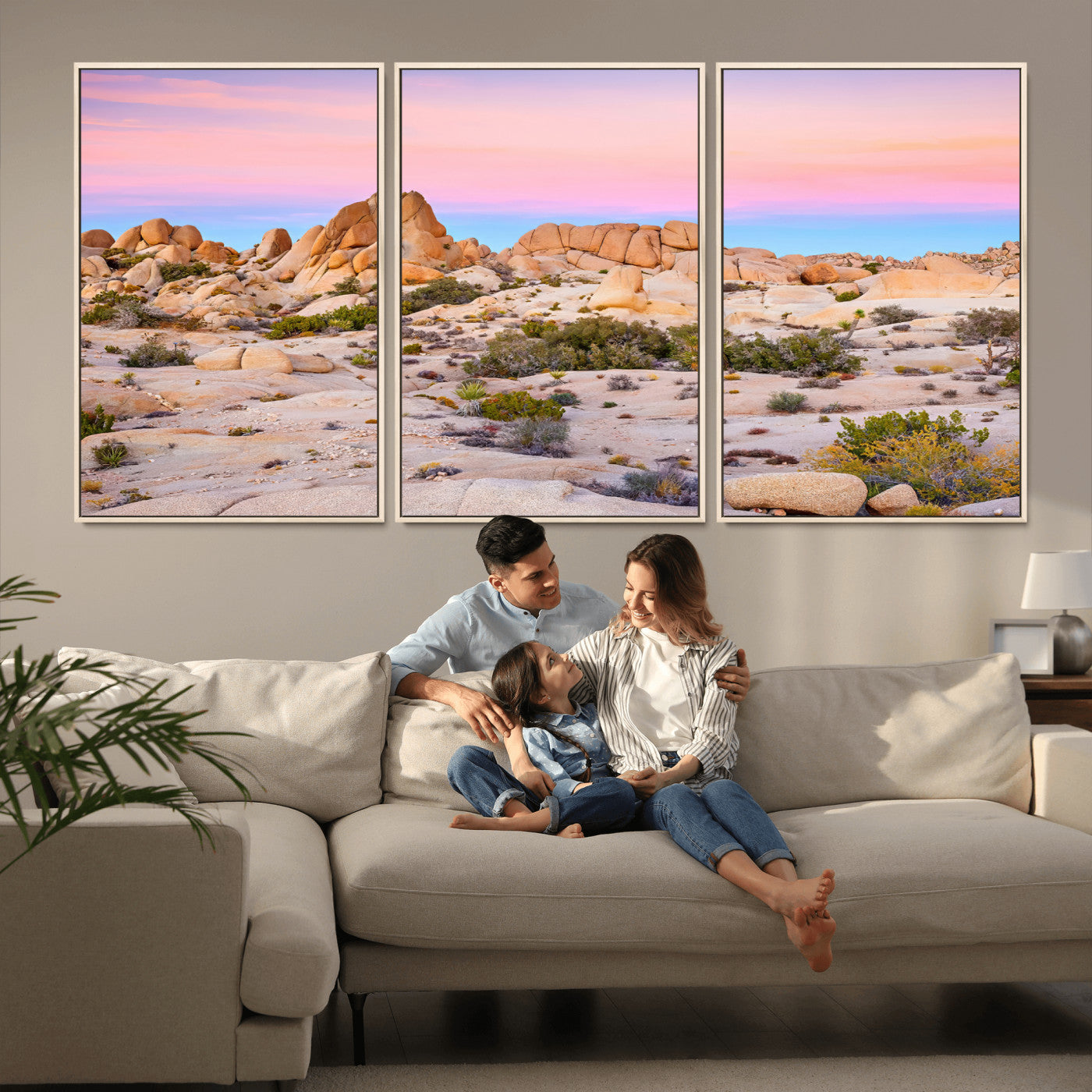 96167137-MGV-CV-36X24-Vibrant Sunset Sky Wall Art Canvas Print, Framed Joshua Tree Art Picture Print, Rugged Terrain Perfect Southwestern Boho Decor